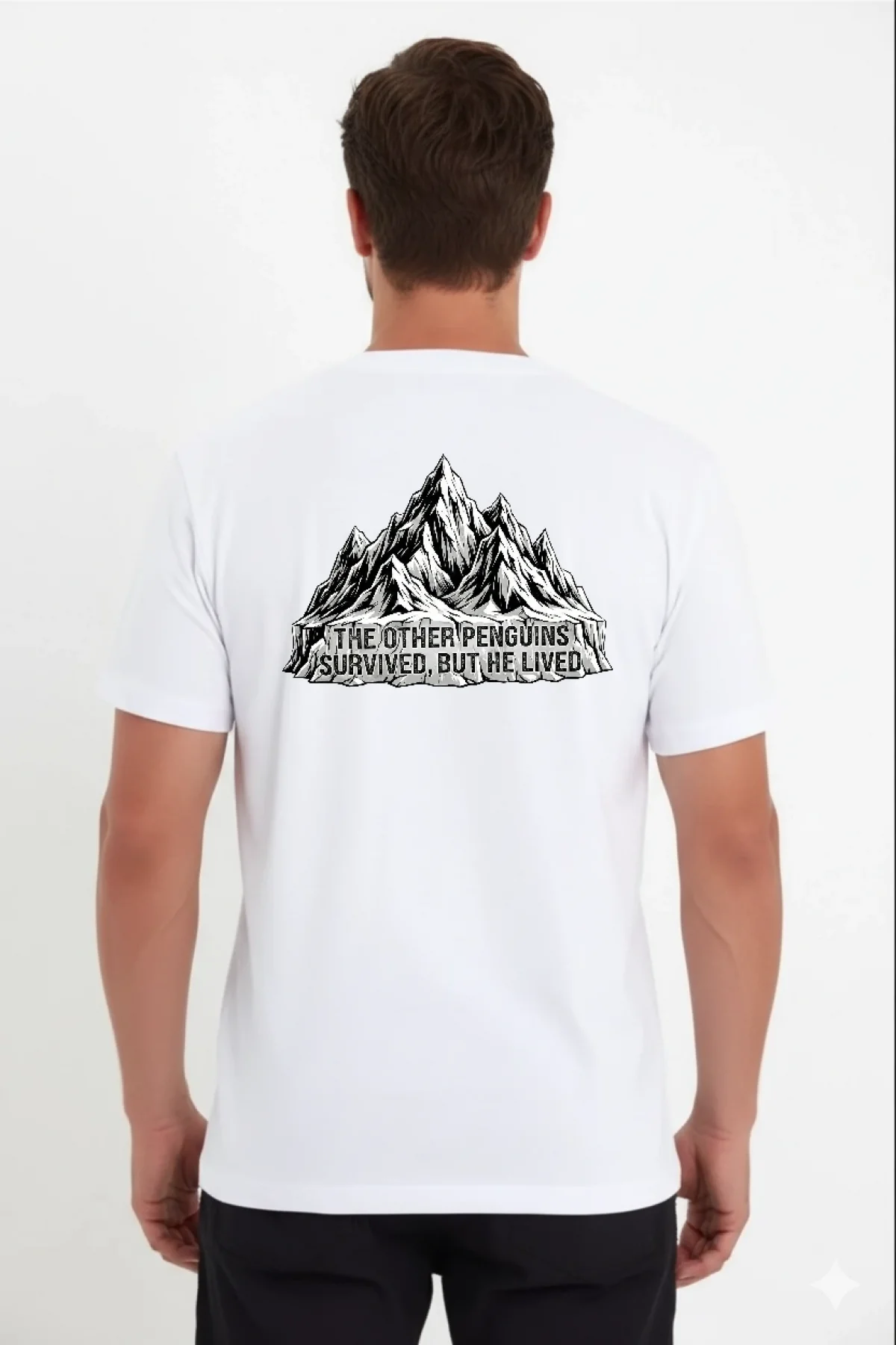 Erkek Nihilist Penguen Temalı Oversize Bisiklet Yaka Tişört - Beyaz