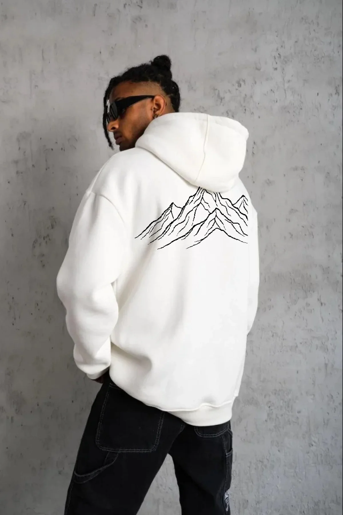 Erkek Nihilist Penguen Özel Tasarım Oversize Kapüşonlu Sweatshirt - Beyaz