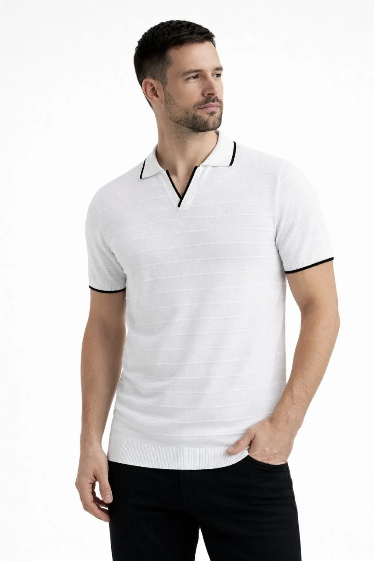 Erkek 3’lü Paket Triko Yakalı Düğmesiz Açık Yaka Fitilli Kısa Kollu Regular Fit Tişört -