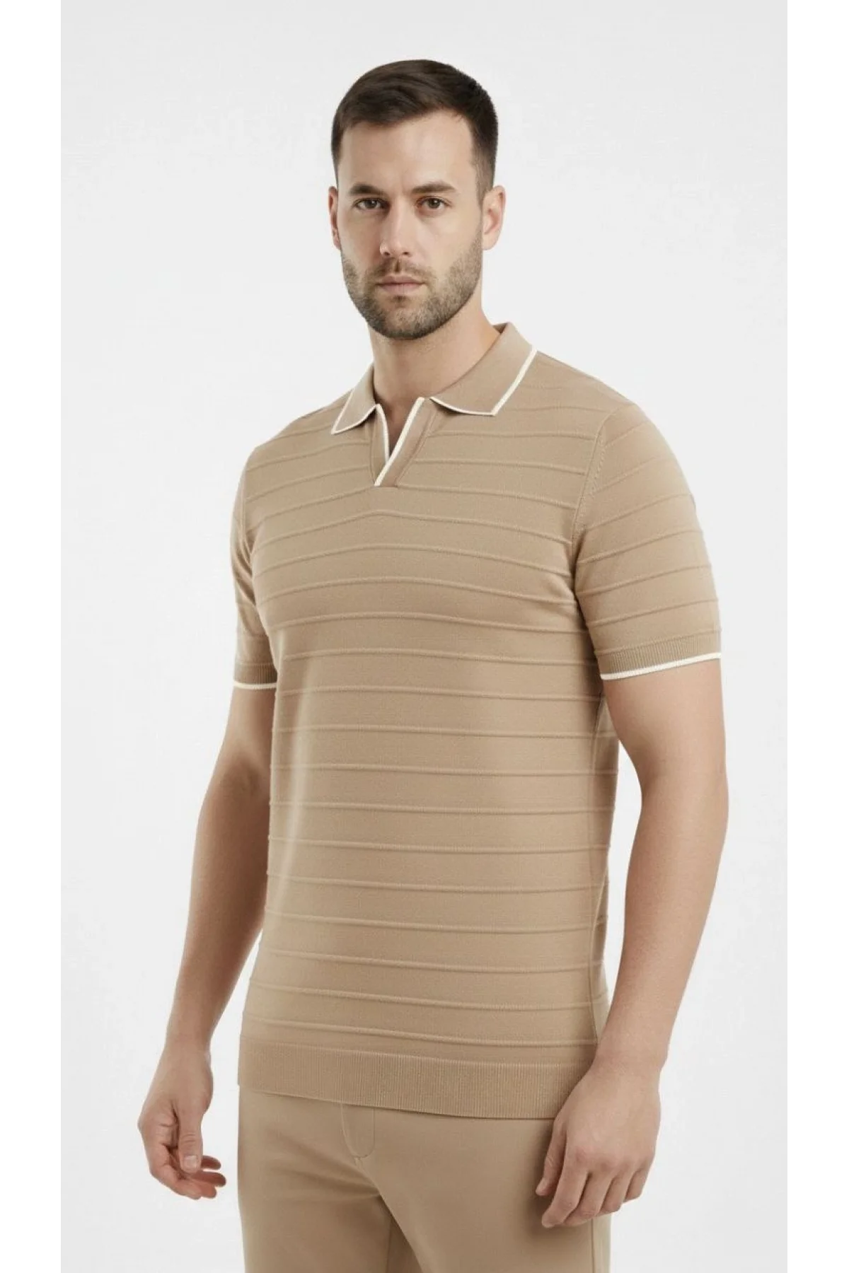 Erkek 3’lü Paket Triko Yakalı Düğmesiz Açık Yaka Fitilli Kısa Kollu Regular Fit Tişört -