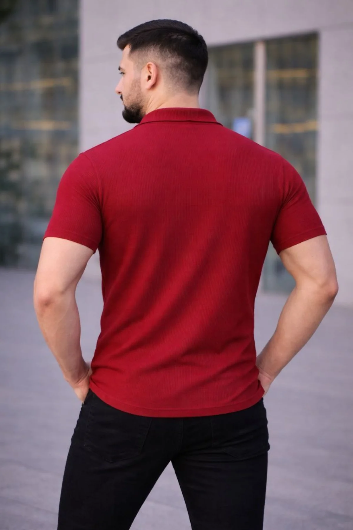 Erkek Waffle Dokuma Açık Yakalı Düğmeli Regular Kalıp 3’lü Gömlek Seti - Siyah, Kırmızı, Beyaz