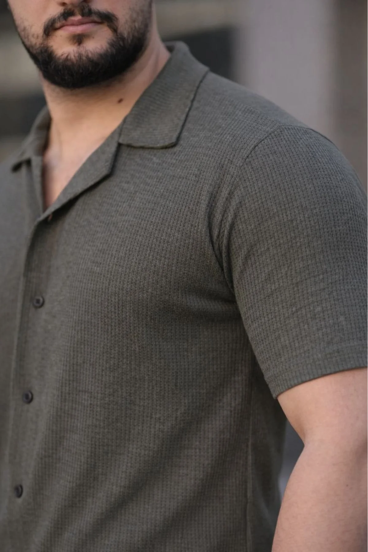 Erkek Waffle Dokuma Açık Yakalı Düğmeli Regular Kalıp 3’lü Gömlek Seti - Siyah, Haki, Lacivert