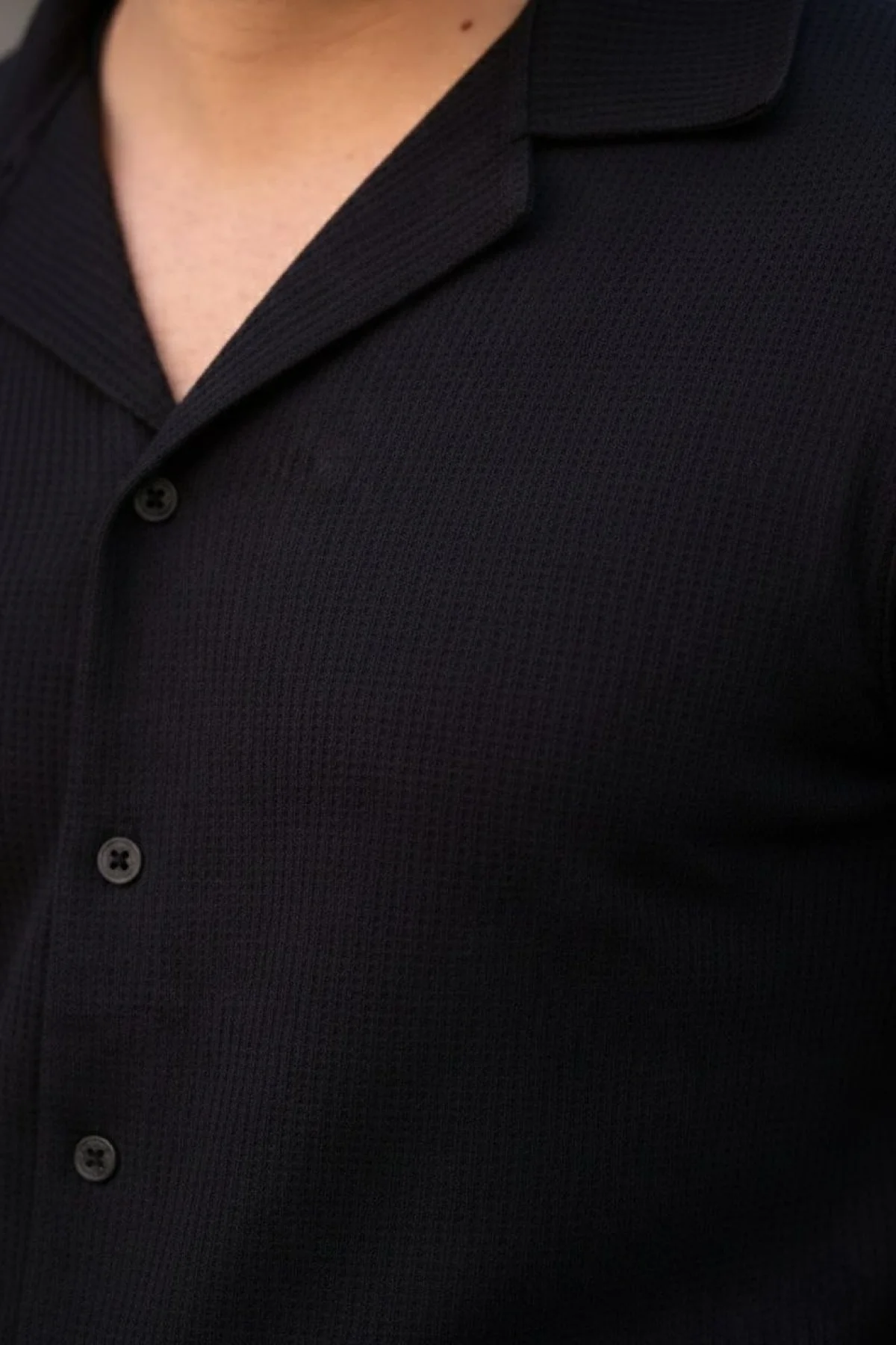 Erkek Waffle Dokuma Açık Yakalı Düğmeli Regular Kalıp 3’lü Gömlek Seti - Siyah, Beyaz, Gri