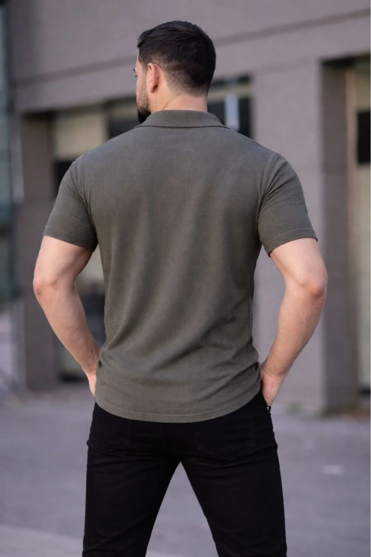 Erkek Waffle Dokuma Açık Yakalı Düğmeli Regular Kalıp 2’li Gömlek Seti - Haki & Bej