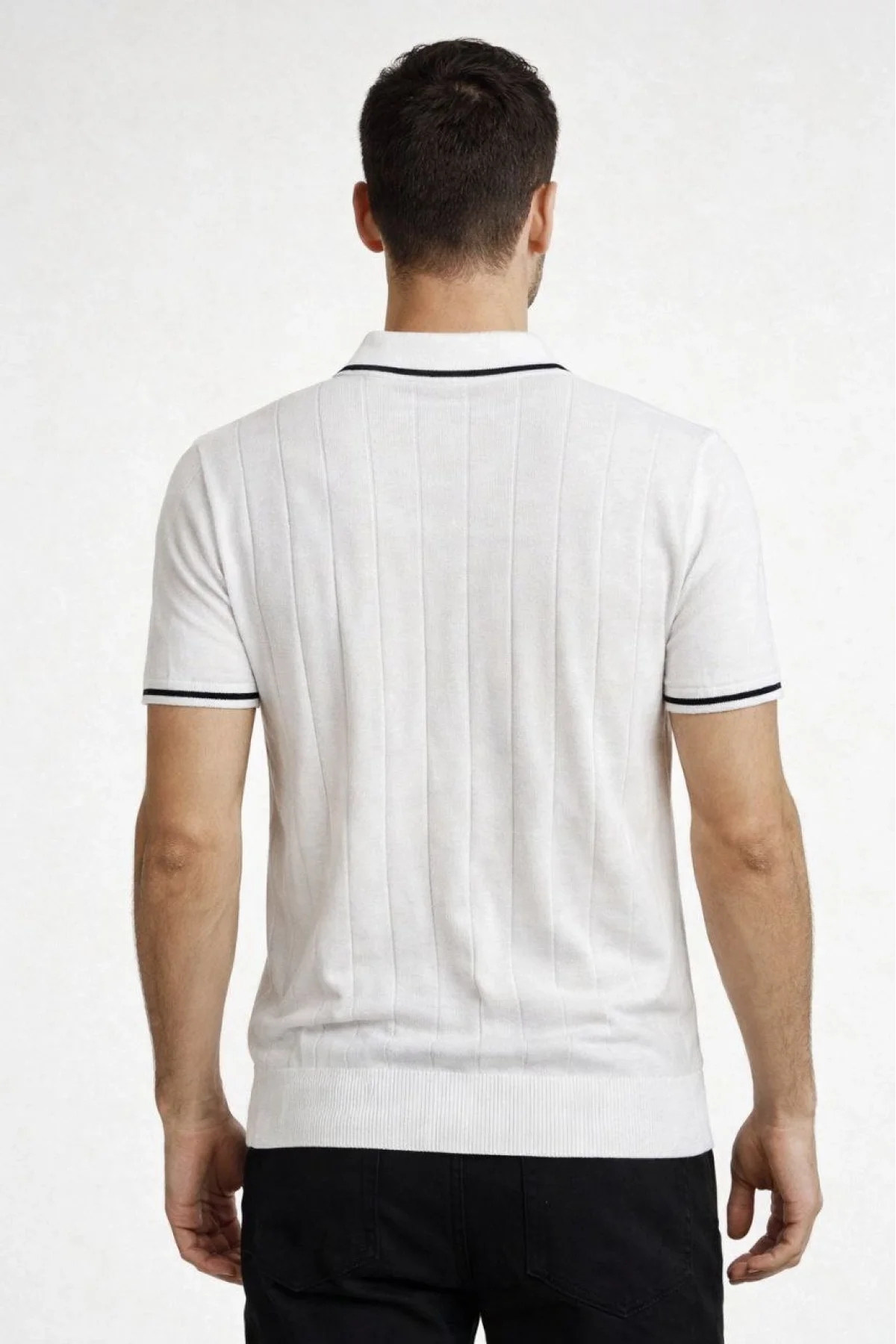Erkek 2’li Paket Dokuma Triko Fermuarlı Yakalı Fitilli Kısa Kollu Regular - Beyaz & Siyah