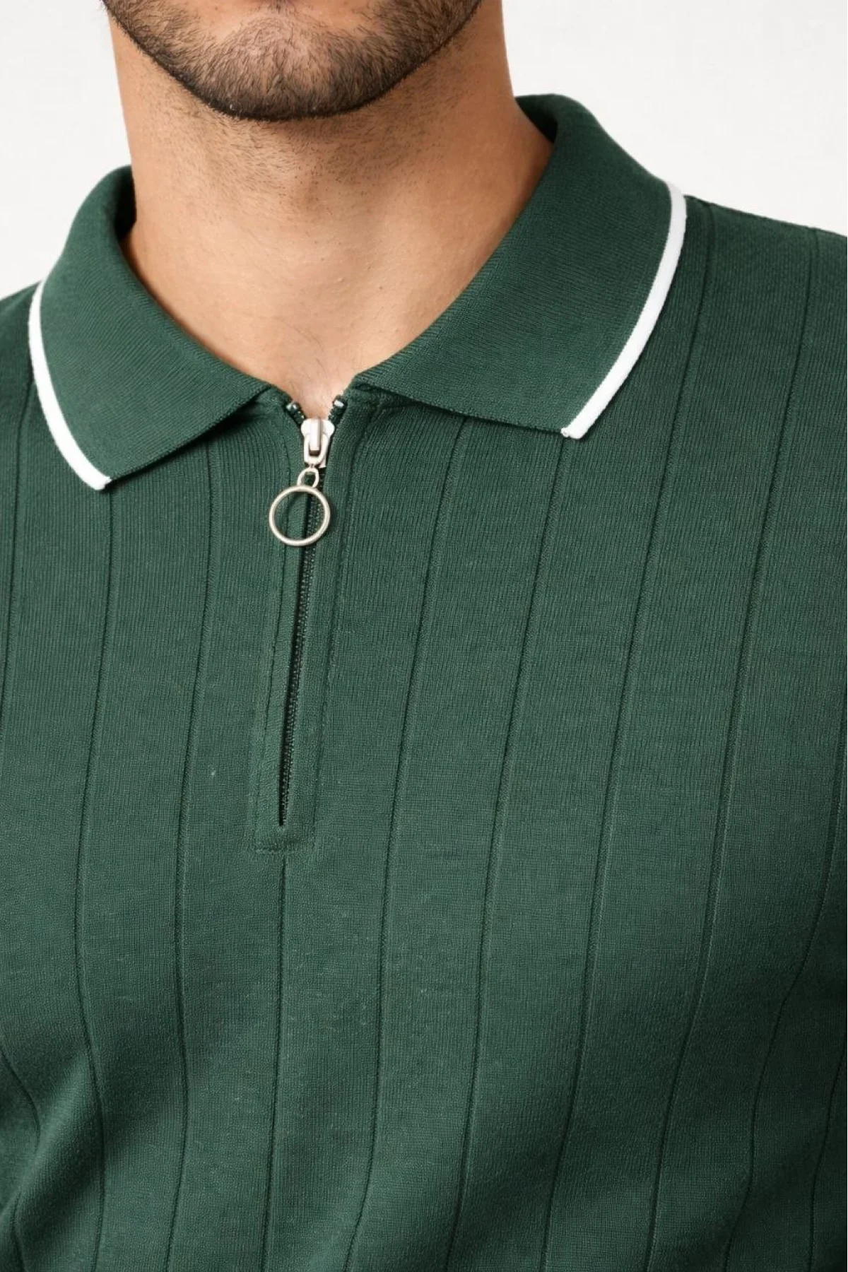 Erkek 2’li Paket Dokuma Triko Fermuarlı Yakalı Fitilli Kısa Kollu Regular - Haki & Siyah