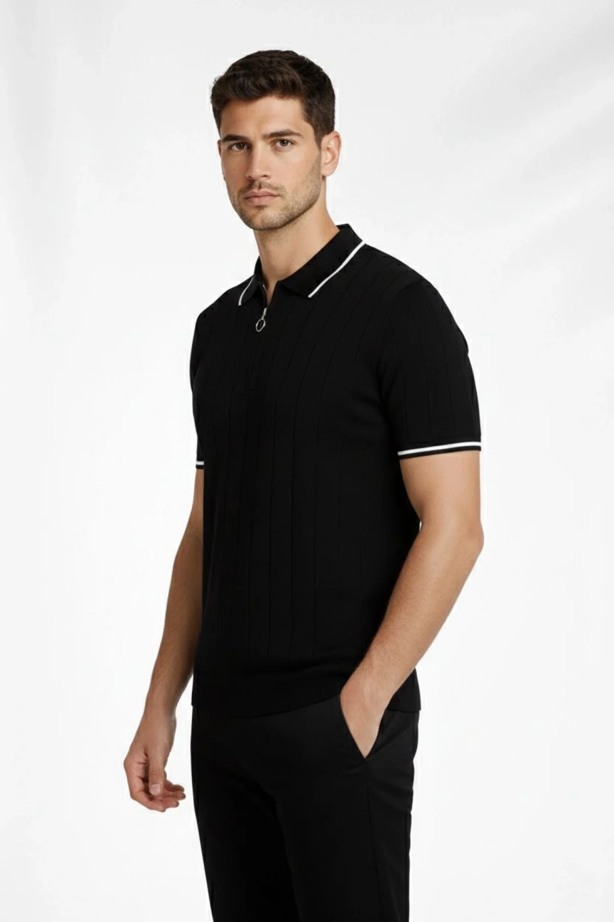 Erkek 3’lü Paket Dokuma Triko Fermuarlı Yakalı Fitilli Kısa Kollu Regular Fit Tişört -