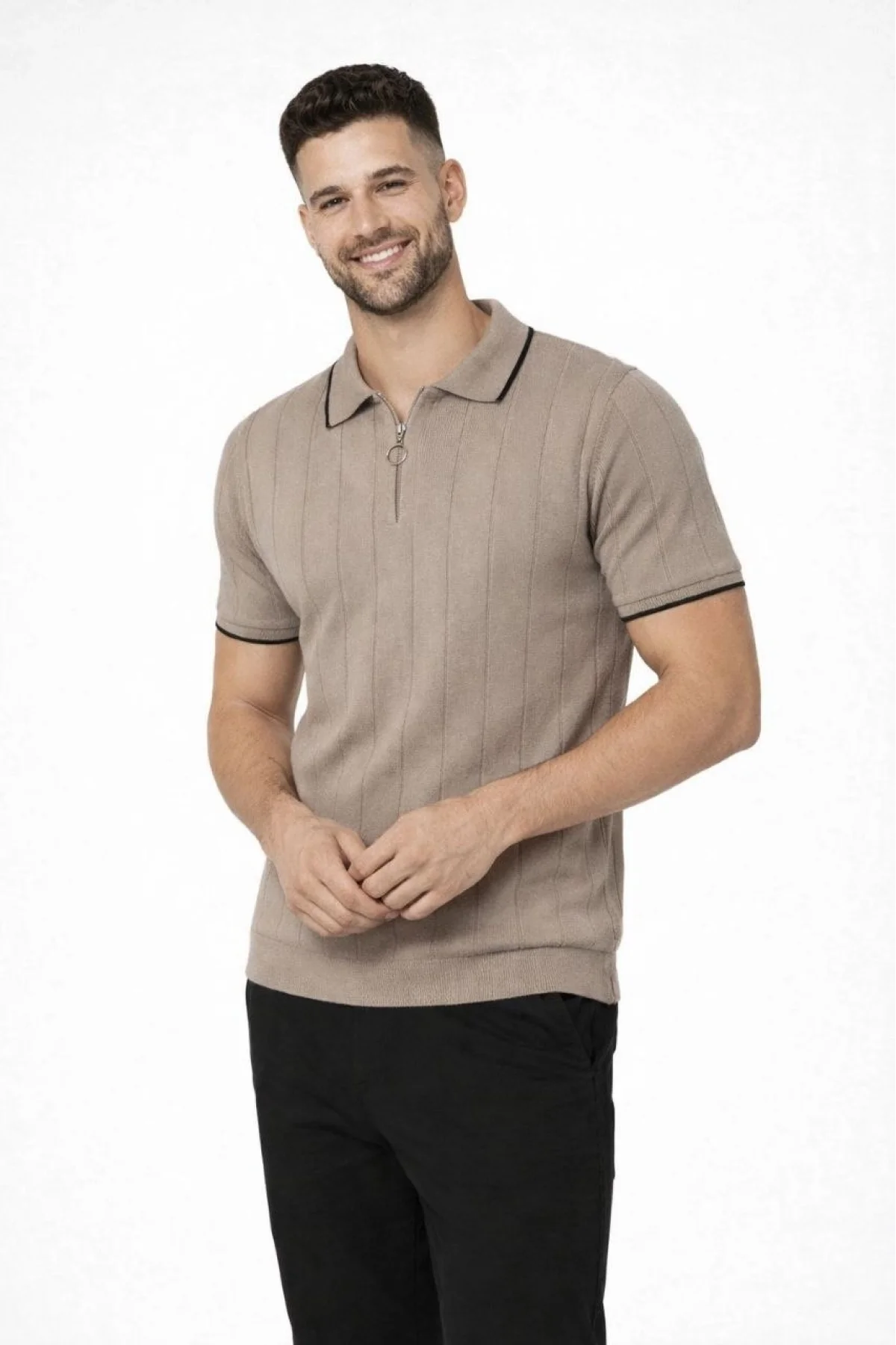 Erkek 3’lü Paket Dokuma Triko Fermuarlı Yakalı Fitilli Kısa Kollu Regular Fit Tişört -