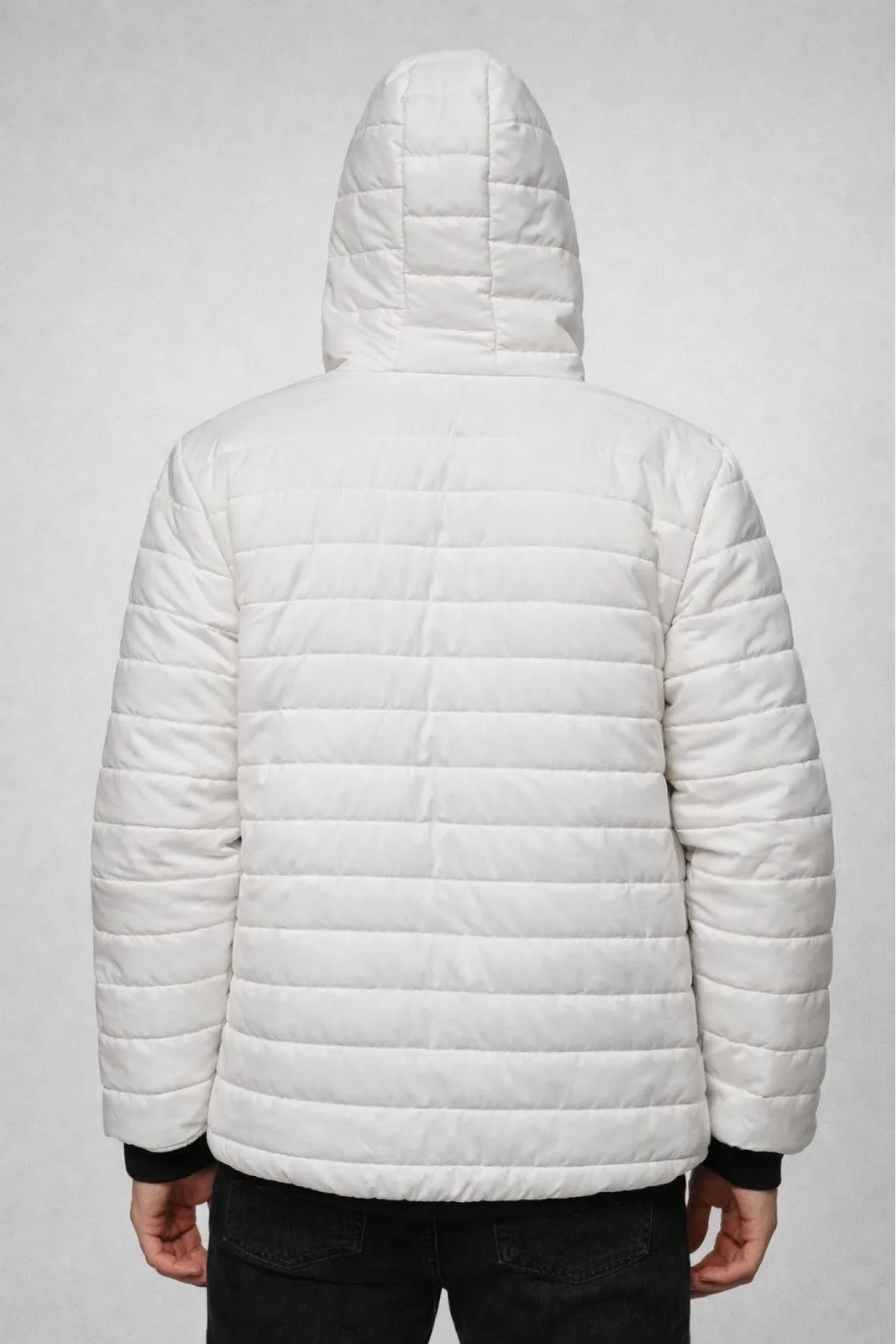 Erkek Şişme Kapüşonlu Fermuarlı Mont Su itici Kapitone Astarlı Cepli Kalıp - Krem