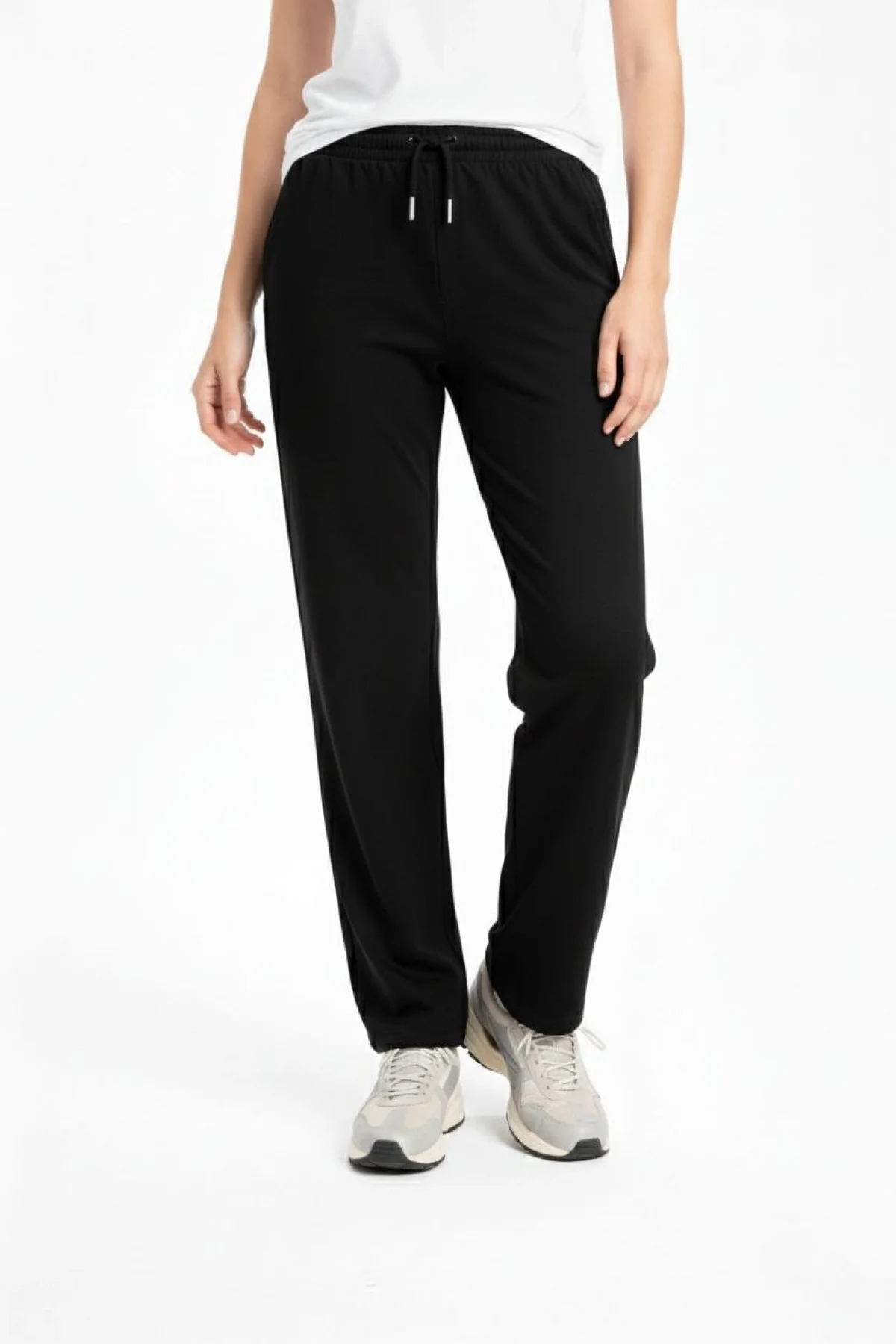 Kadın Düz Paça Beli Lastikli İpli Günlük Spor Eşofman Altı Rahat Fit - Siyah