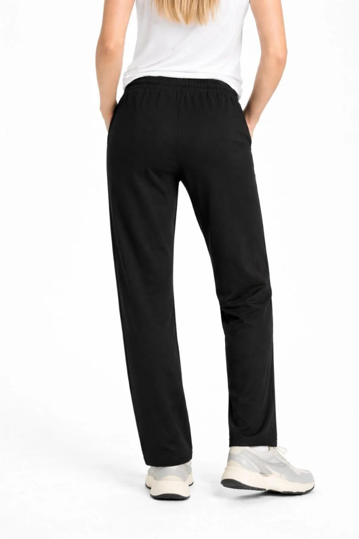 Kadın Düz Paça Beli Lastikli İpli Günlük Spor Eşofman Altı Rahat Fit - Siyah