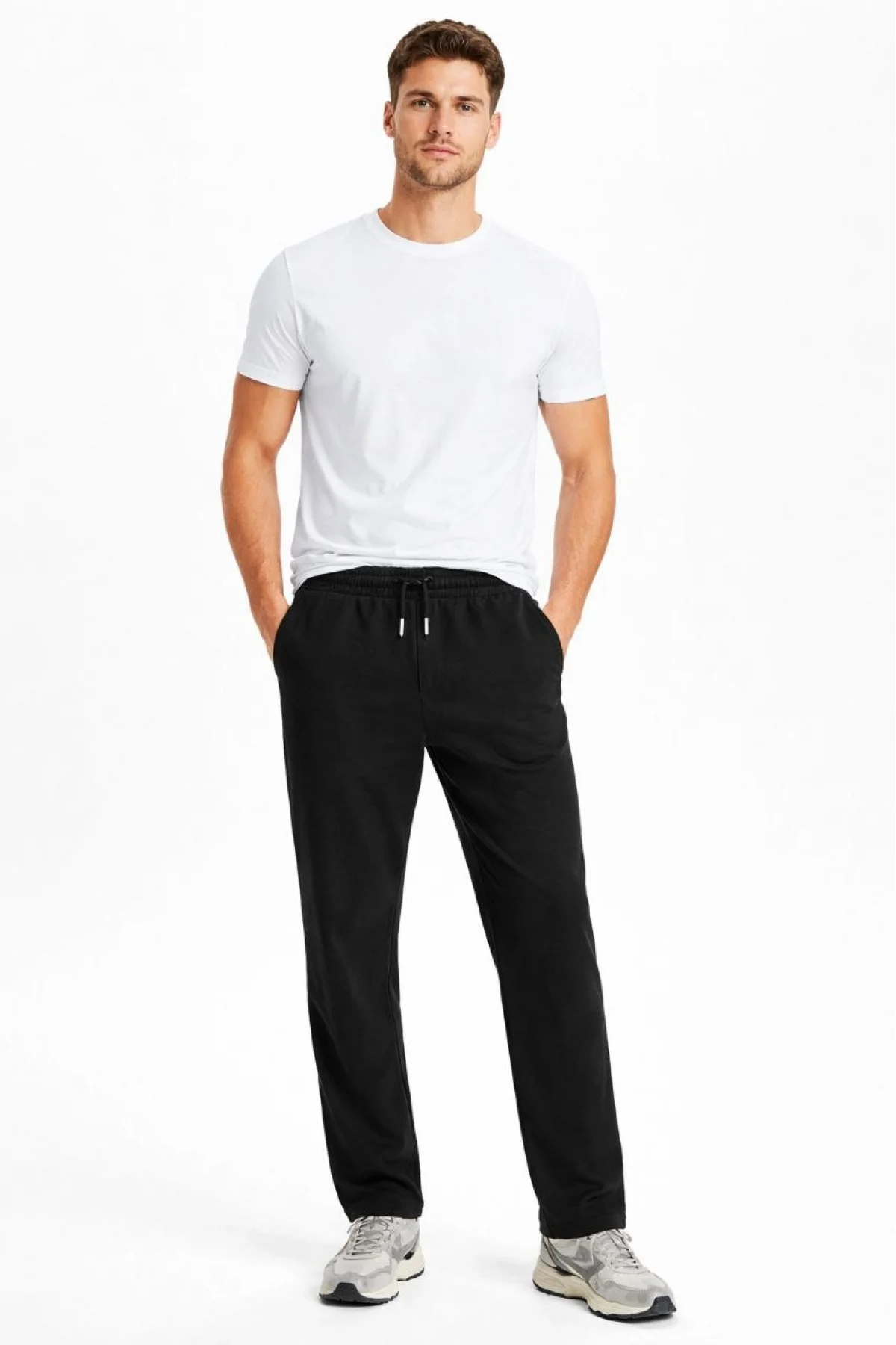 Erkek Düz Paça Beli Lastikli İpli Günlük Spor Eşofman Altı Rahat Fit - Siyah