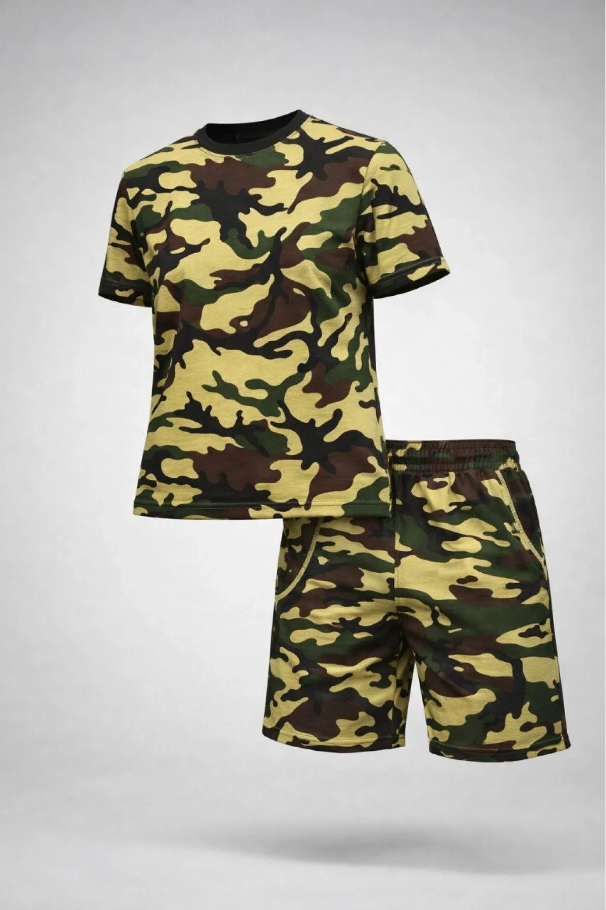 Erkek Kamuflaj Desenli Tişört Şort Takım Regular Fit Spor 2’li - Kamuflaj