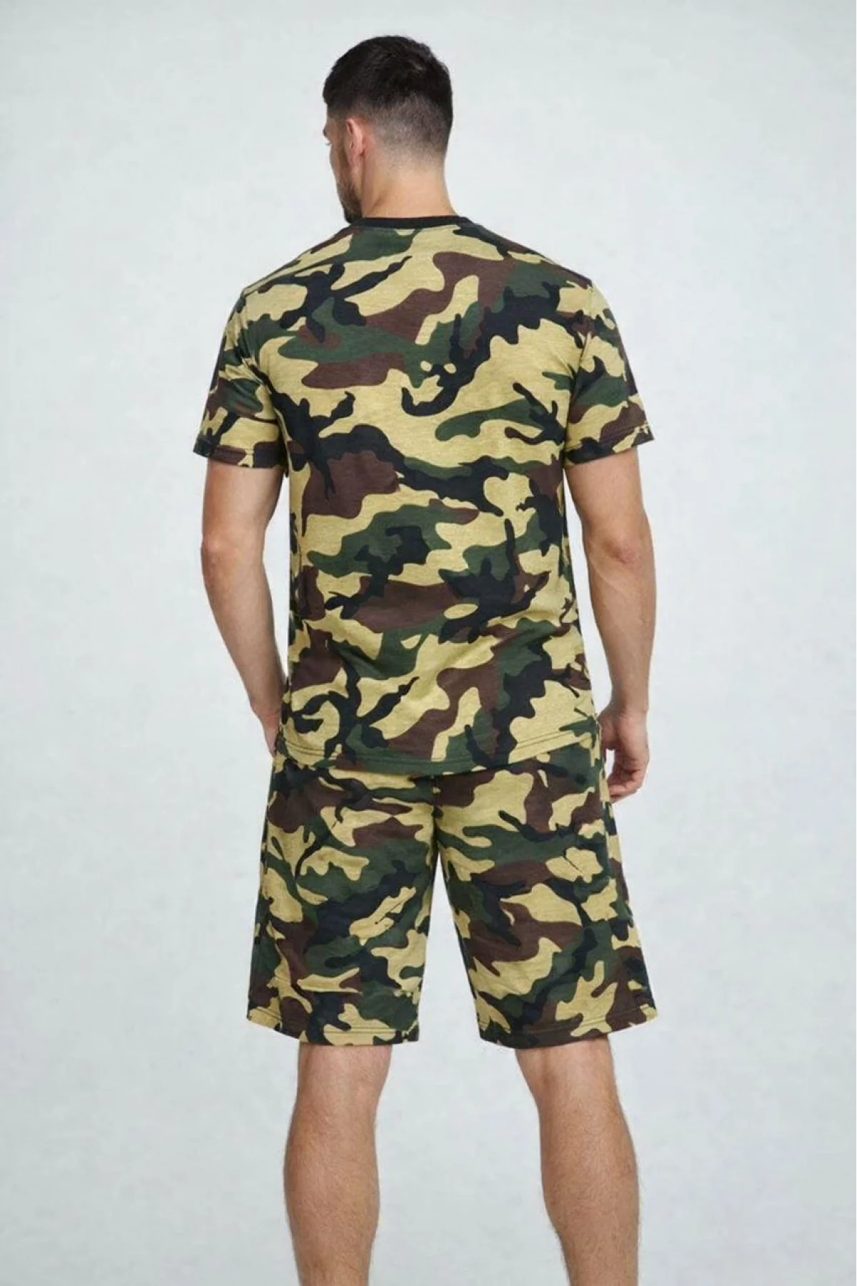 Erkek Kamuflaj Desenli Tişört Şort Takım Regular Fit Spor 2’li - Kamuflaj