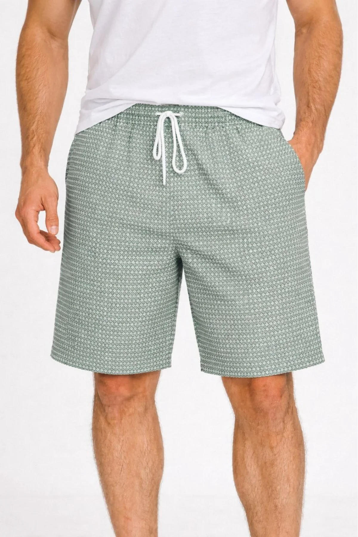 Erkek Pötikareli Şort – Beli Lastikli Bağcıklı, Cepli, Rahat Kesim Günlük Yazlık Şort - Mint Yeşili