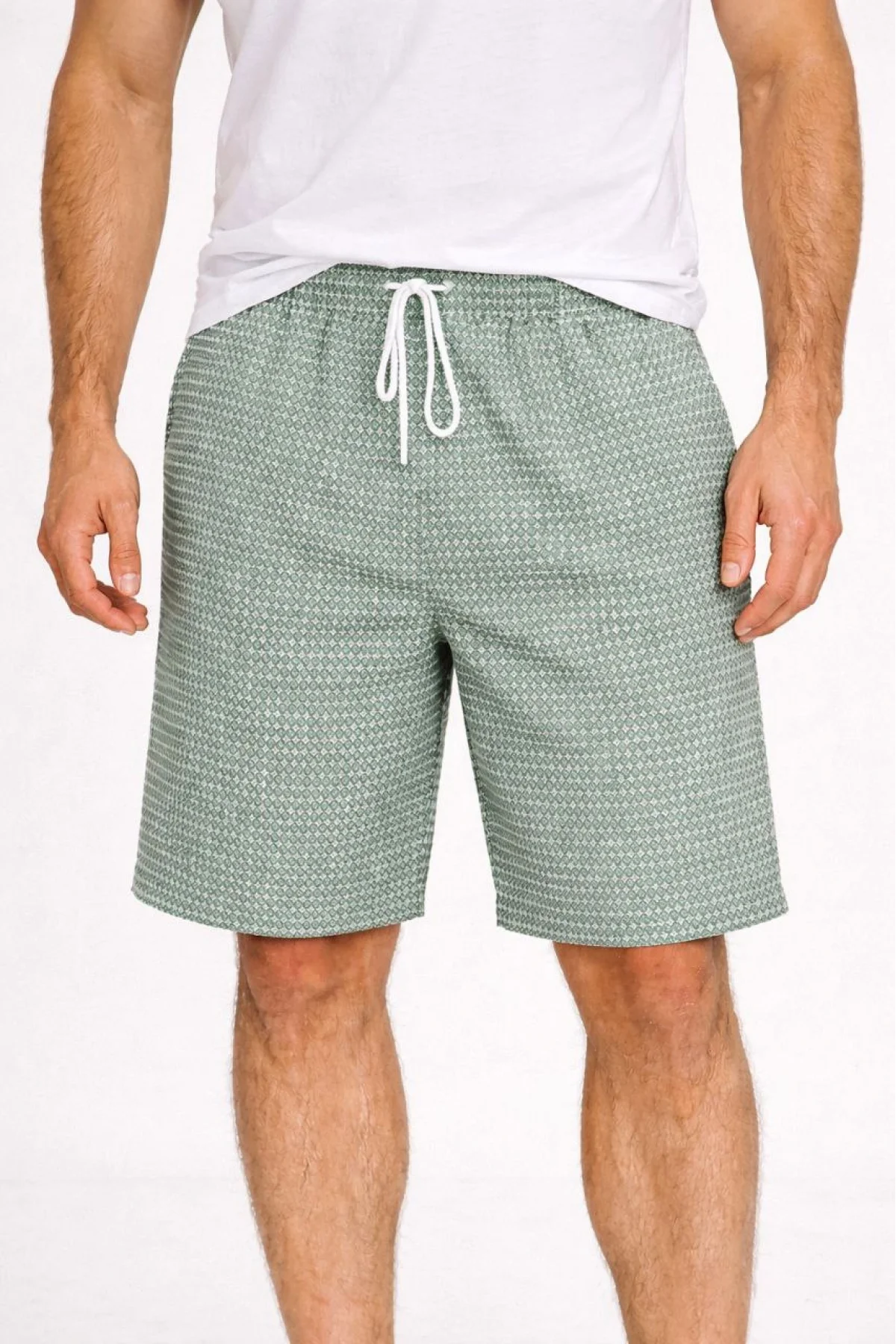 Erkek Pötikareli Şort – Beli Lastikli Bağcıklı, Cepli, Rahat Kesim Günlük Yazlık Şort - Mint Yeşili
