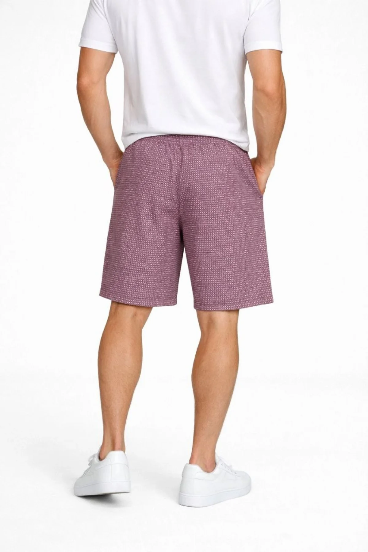 Erkek Pötikareli Şort – Beli Lastikli Bağcıklı, Cepli, Rahat Kesim Günlük Yazlık Şort - Gül Kurusu