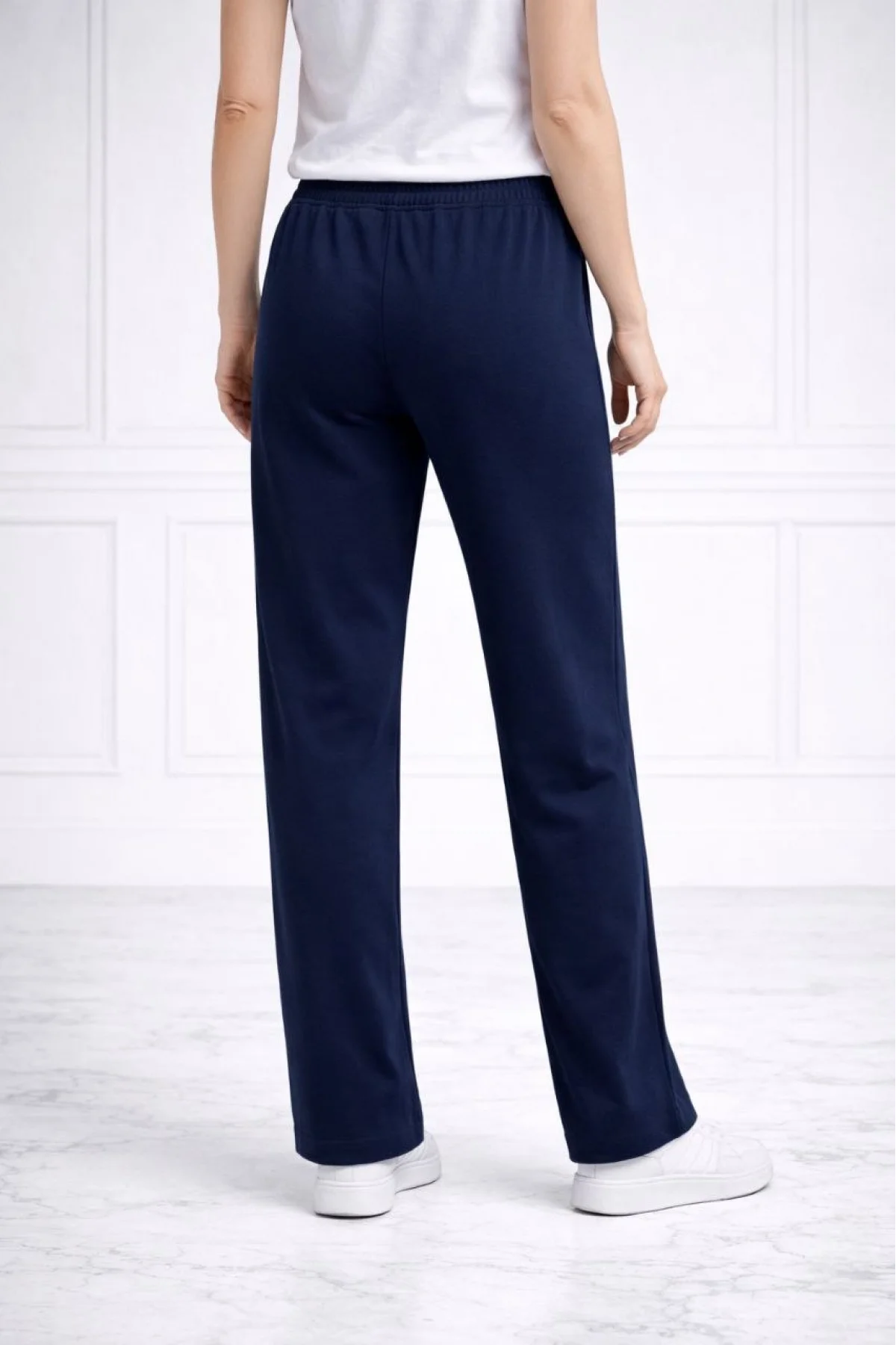 Kadın Düz Paça Beli Lastikli İpli Spor Eşofman Altı Fit - Lacivert