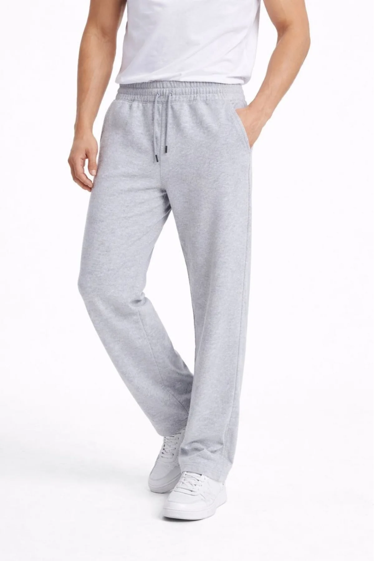 Erkek Düz Paça Beli Lastikli İpli Günlük Spor Eşofman Altı Rahat Fit - Gri