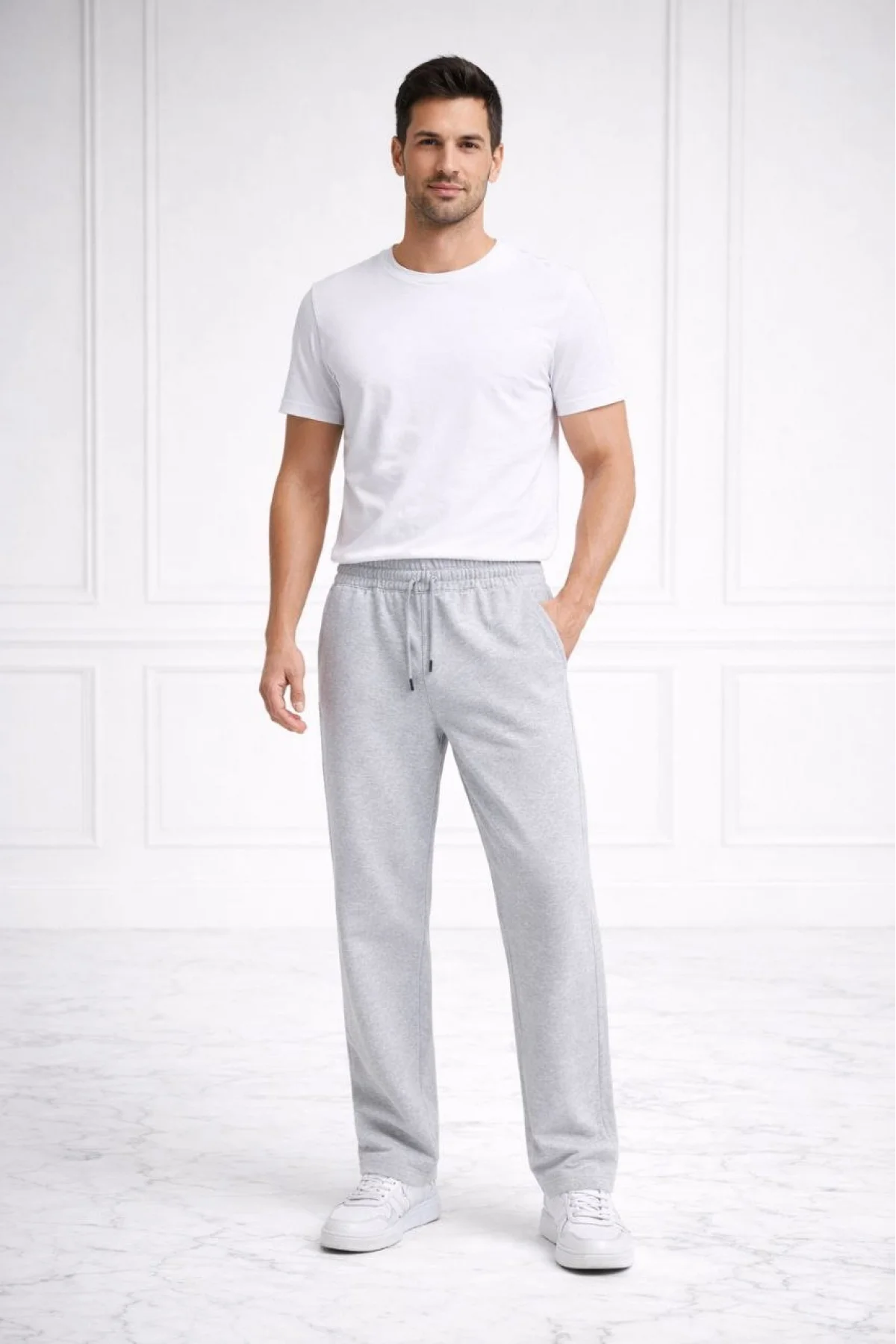 Erkek Düz Paça Beli Lastikli İpli Günlük Spor Eşofman Altı Rahat Fit - Gri
