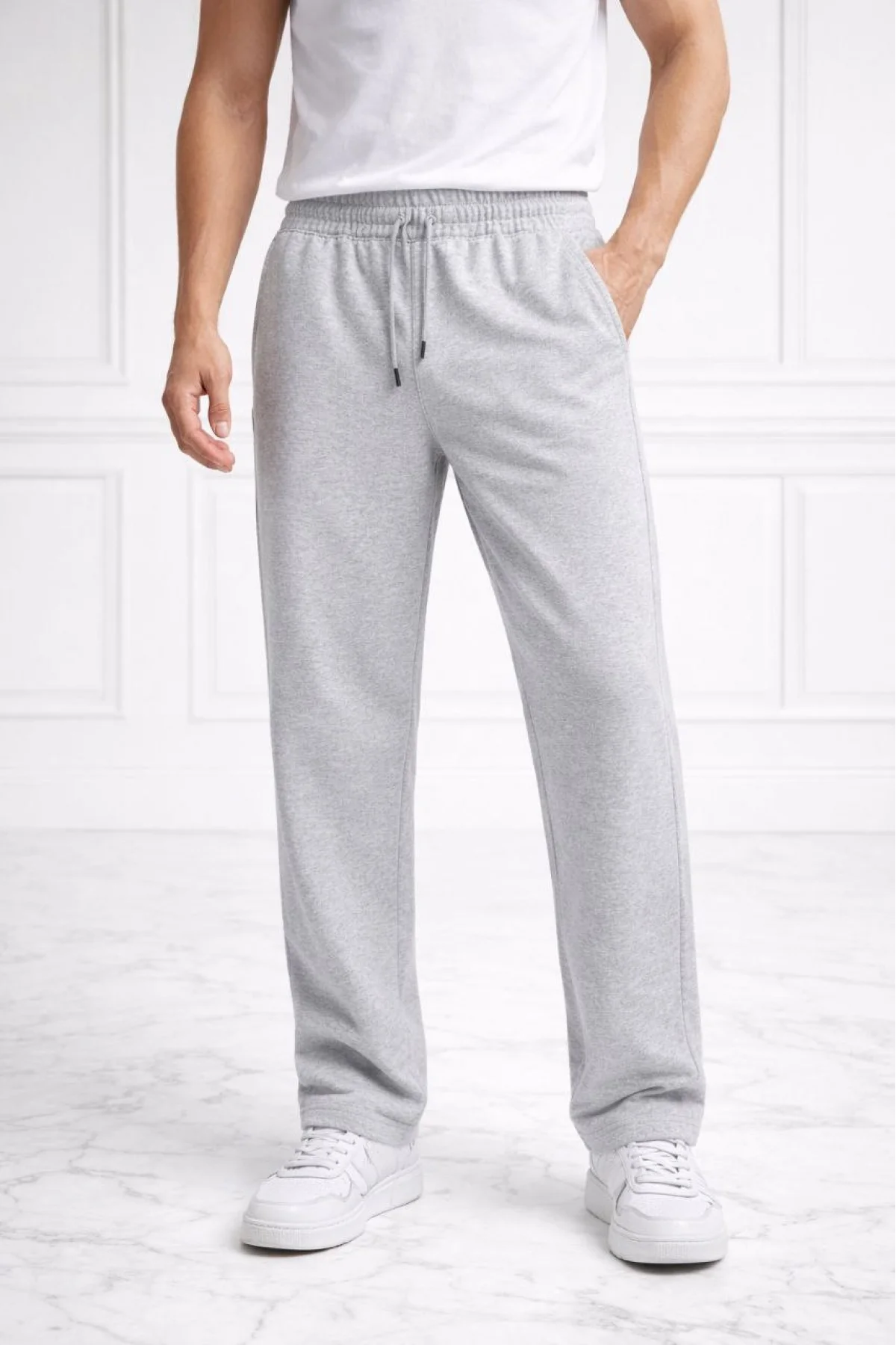 Erkek Düz Paça Beli Lastikli İpli Günlük Spor Eşofman Altı Rahat Fit - Gri