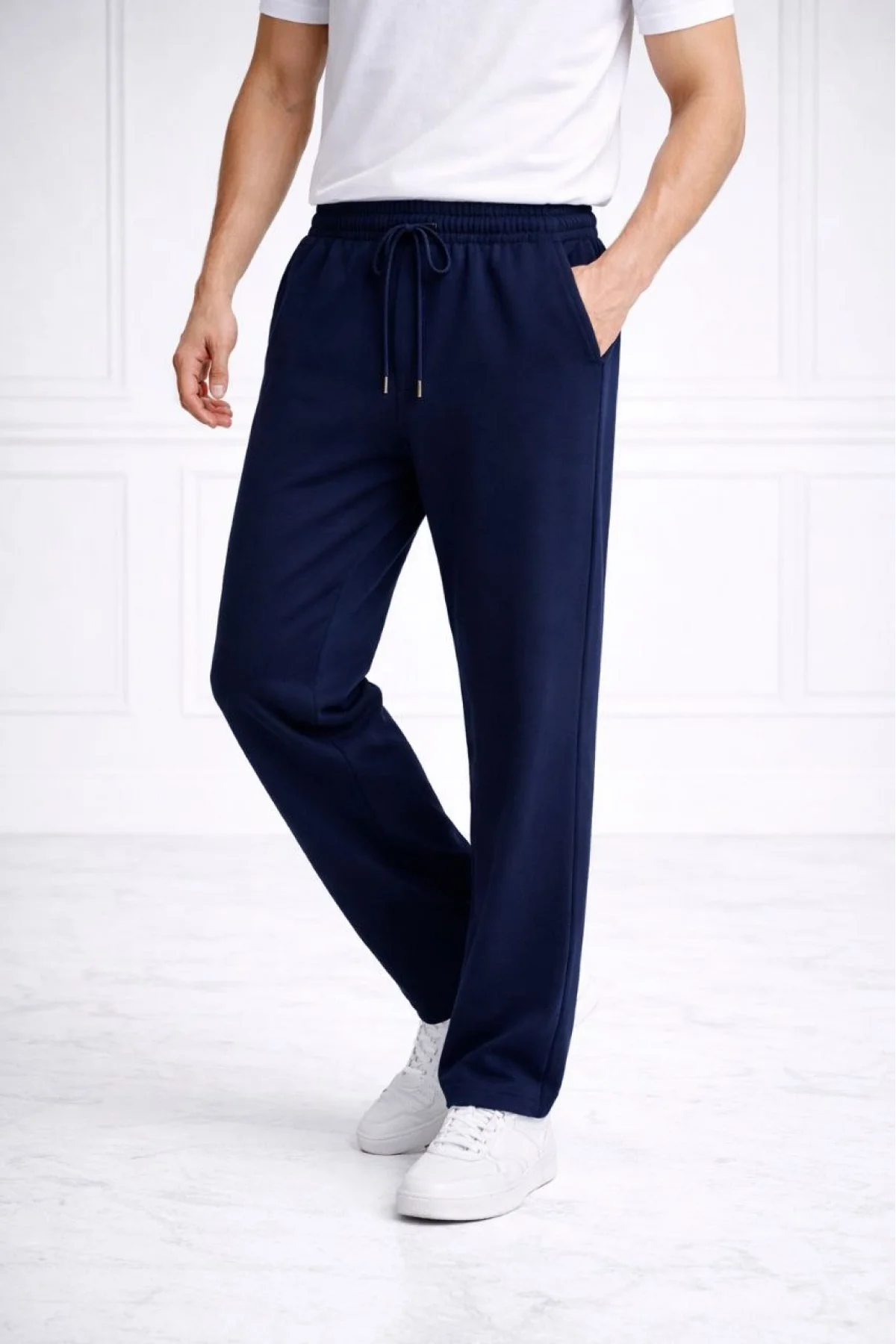 Erkek Düz Paça Beli Lastikli İpli Günlük Spor Eşofman Altı Rahat Fit - Lacivert