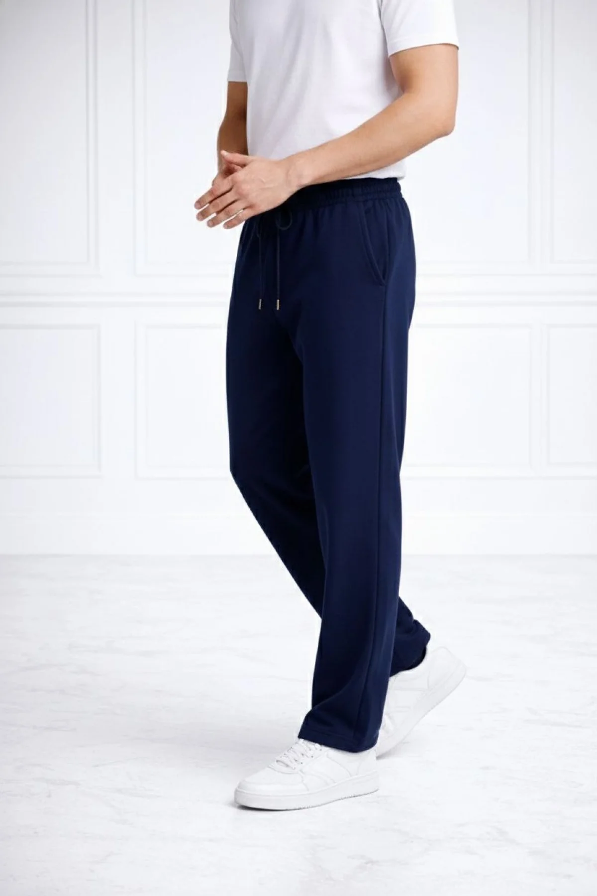 Erkek Düz Paça Beli Lastikli İpli Günlük Spor Eşofman Altı Rahat Fit - Lacivert