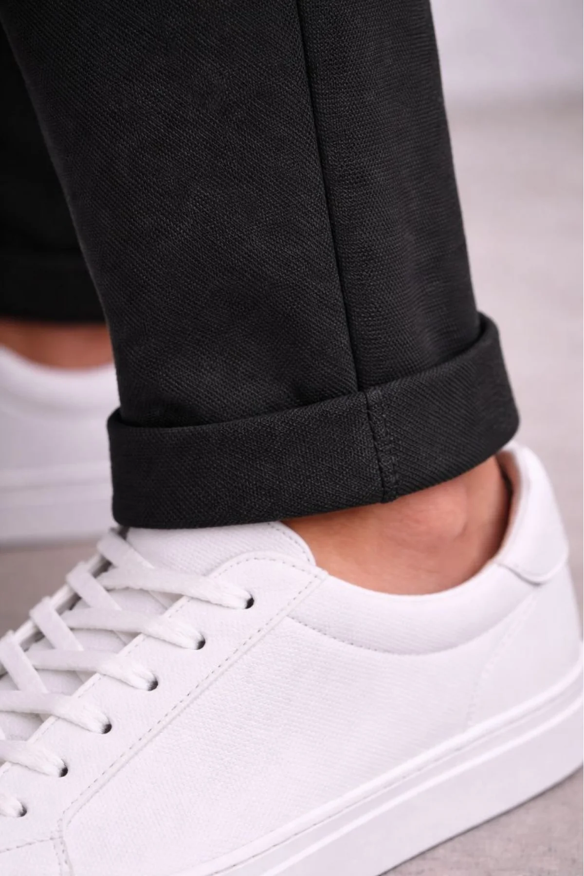 Erkek Diagonel Mikro dokulu Duble Paça Cepli Pantolon Bağcıklı Bel, Modern Kesim - Siyah