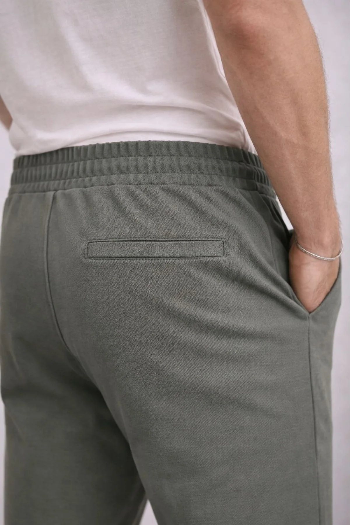 Erkek Diagonel Mikro dokulu Duble Paça Cepli Pantolon Bağcıklı Bel, Modern Kesim - Haki