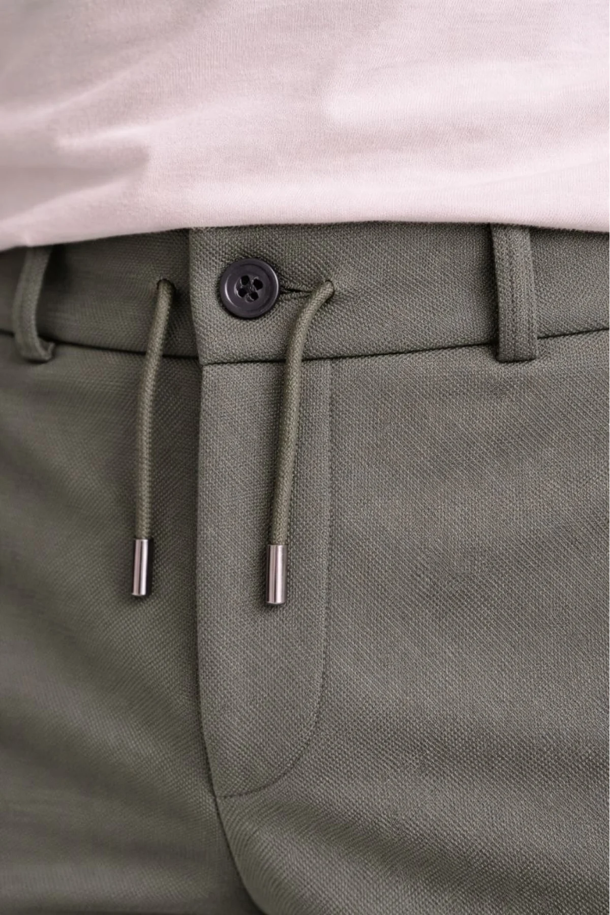 Erkek Diagonel Mikro dokulu Duble Paça Cepli Pantolon Bağcıklı Bel, Modern Kesim - Haki