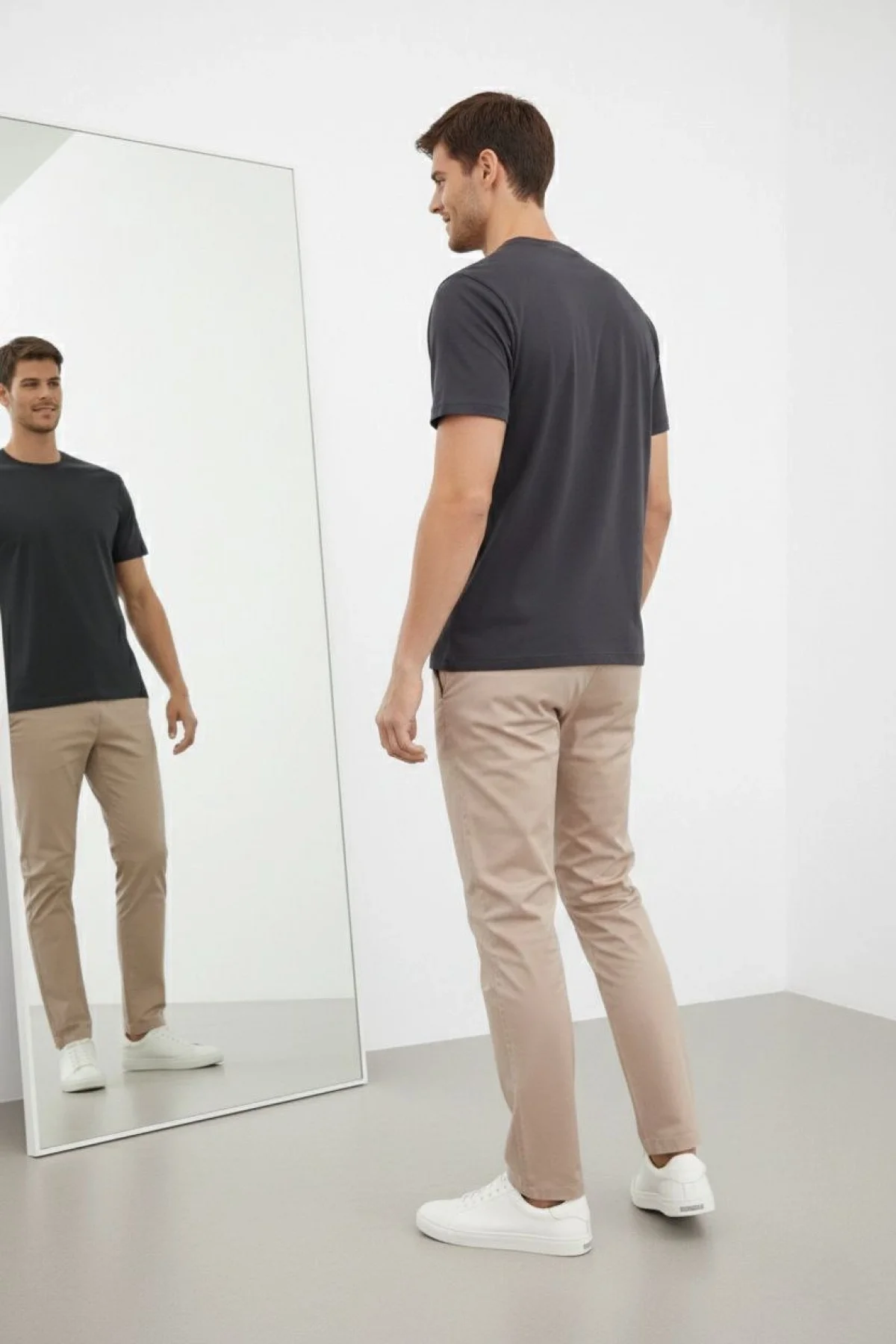 Erkek Bisiklet Yaka Tişört Regular Kalıp Basic Pamuklu Günlük Kullanım T-shirt - Füme