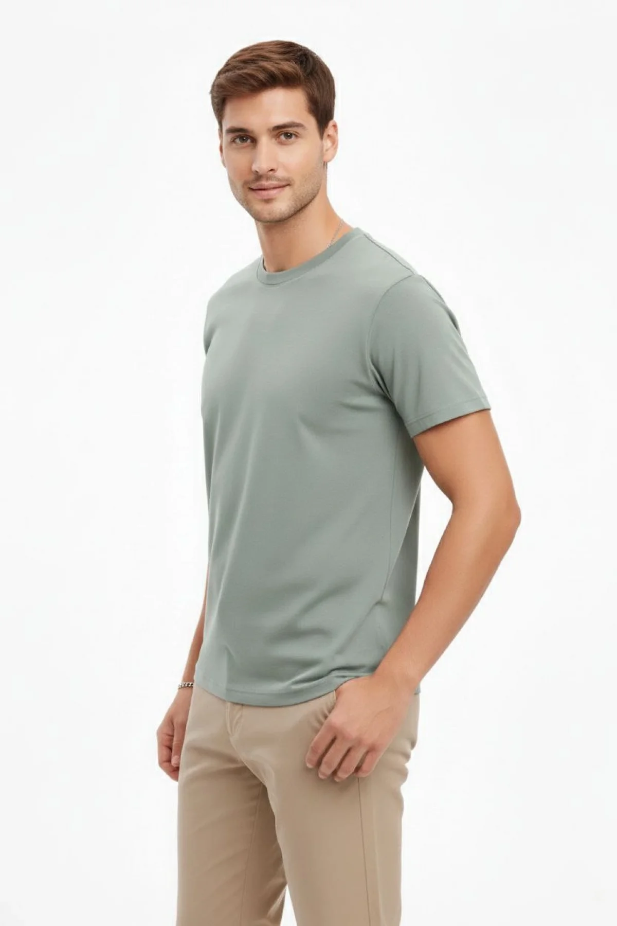 Erkek Bisiklet Yaka Tişört Regular Kalıp Basic Pamuklu Günlük Kullanım T-shirt - Mint Yeşili