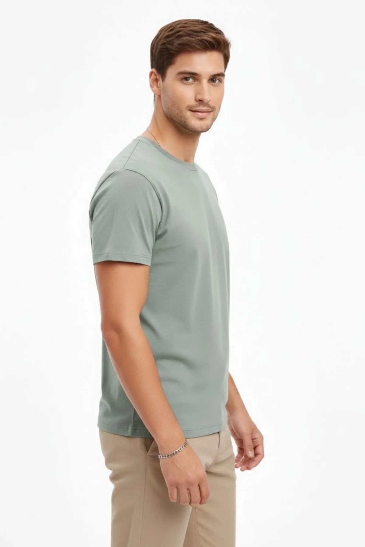 Erkek Bisiklet Yaka Tişört Regular Kalıp Basic Pamuklu Günlük Kullanım T-shirt - Mint Yeşili