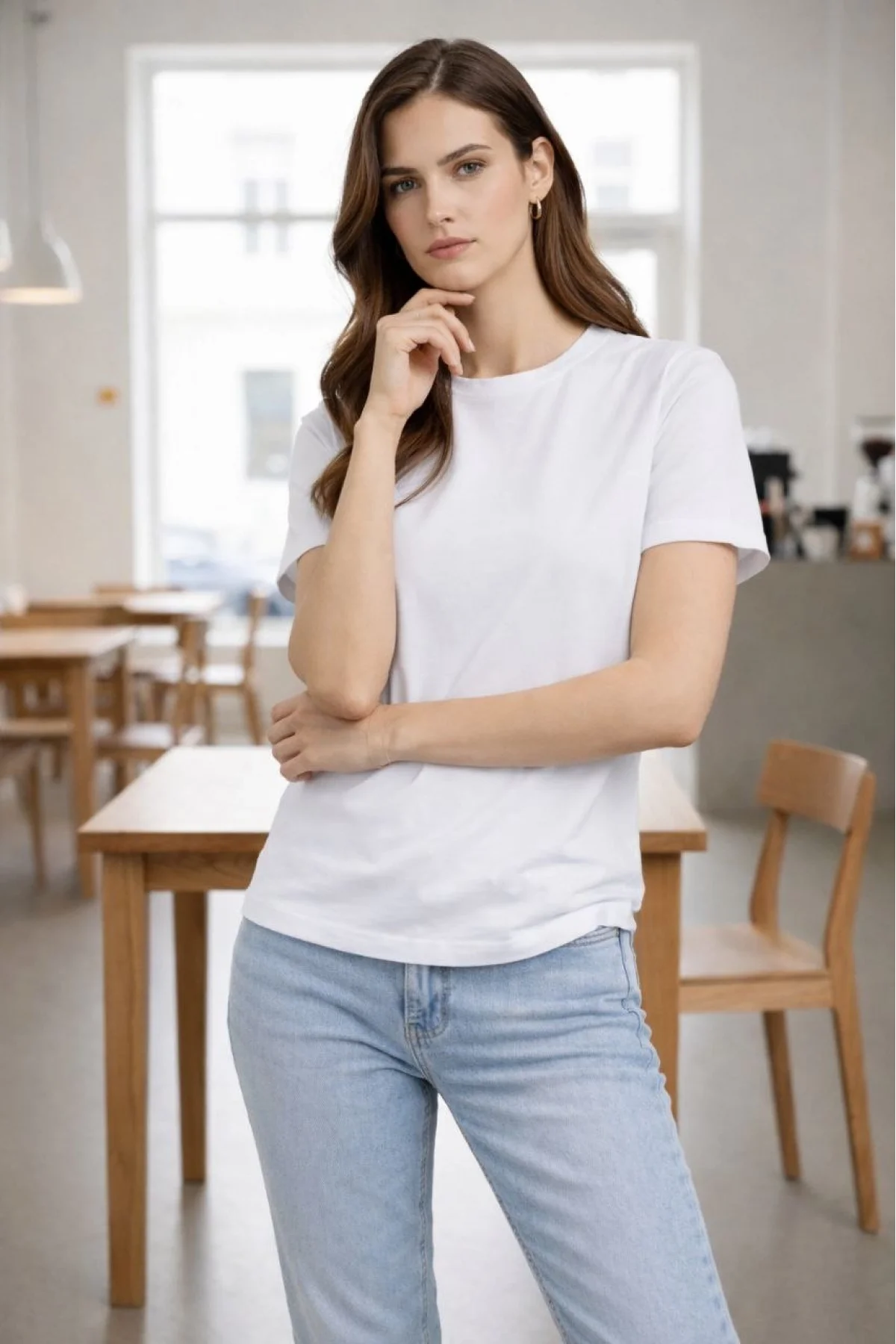 Kadın Bisiklet Yaka Tişört Regular Kalıp Basic Pamuklu Günlük Kullanım T-shirt - Beyaz