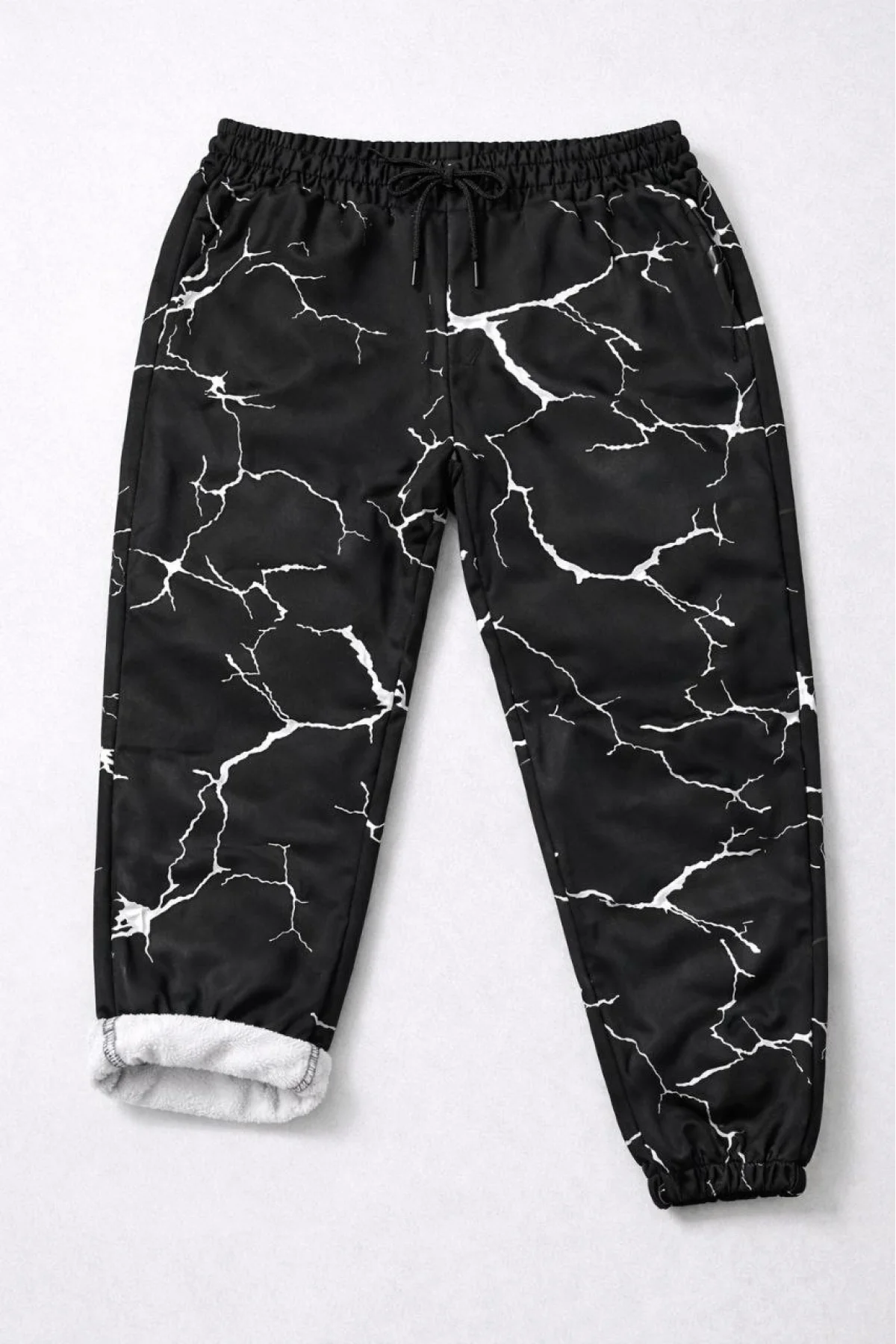 Erkek Dijital Baskılı Eşofman Altı Üç İplik Şardonlu Lastikli Paça Cepli Kalıp - Siyah