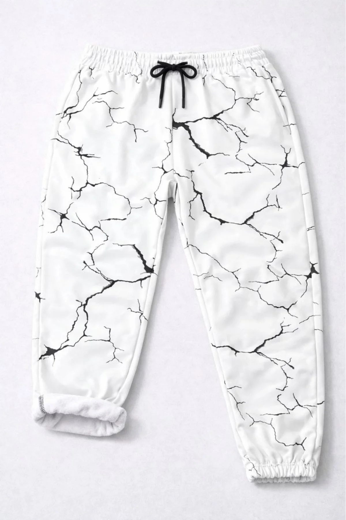 Kadın Dijital Baskılı Eşofman Altı Üç İplik Şardonlu Lastikli Paça Cepli Kalıp - Beyaz