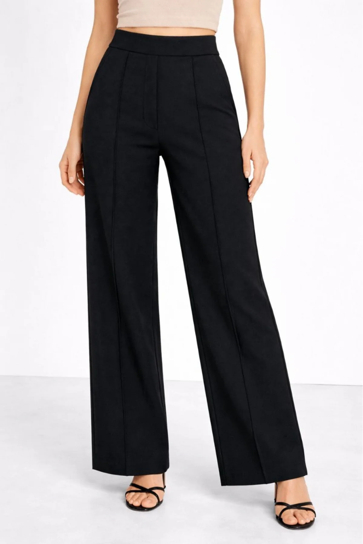 Yüksek Bel Palazzo Pantolon Çima Dikişli Bol Paça Akıcı ve Ofis Şıklığı Kadın - Siyah