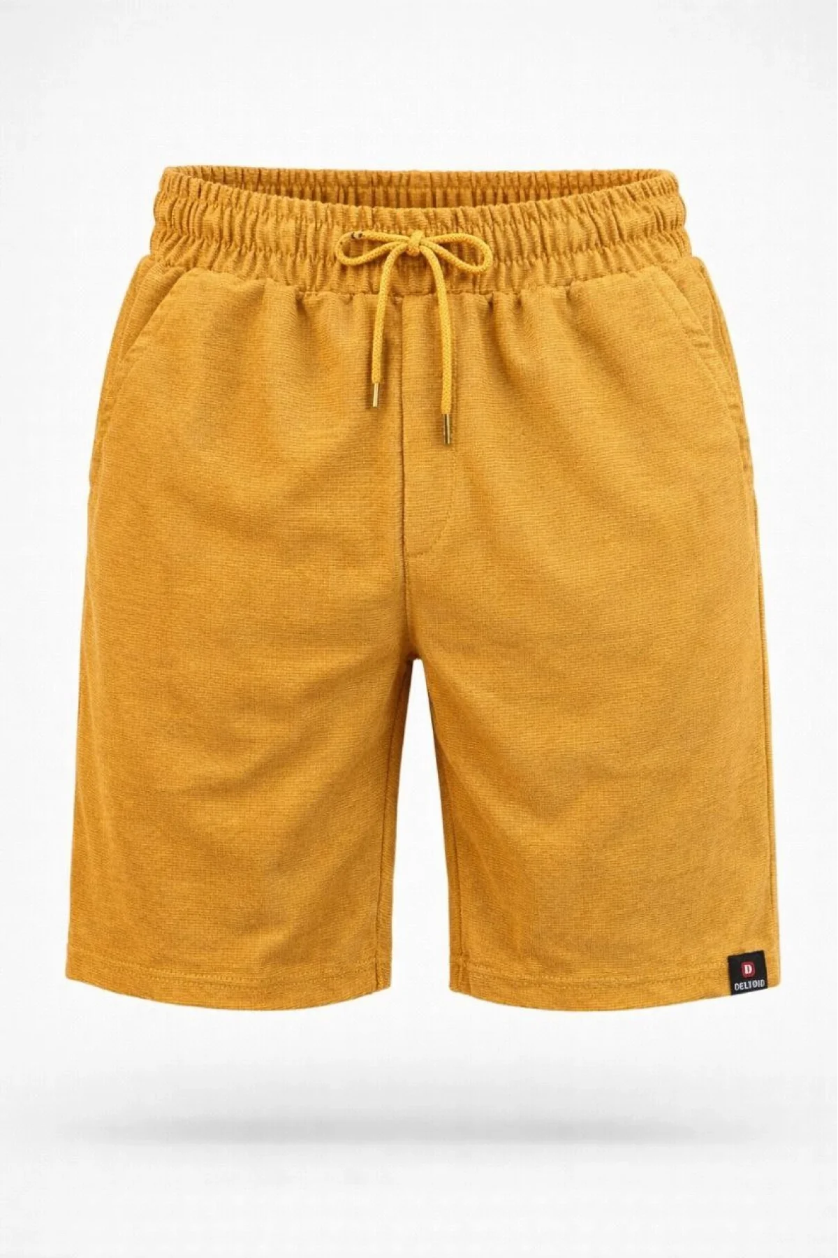 Erkek otoban Dokuma Şort Beli Lastikli Bağcıklı, Cepli, Rahat Kesim Günlük Yazlık Şort - Hardal