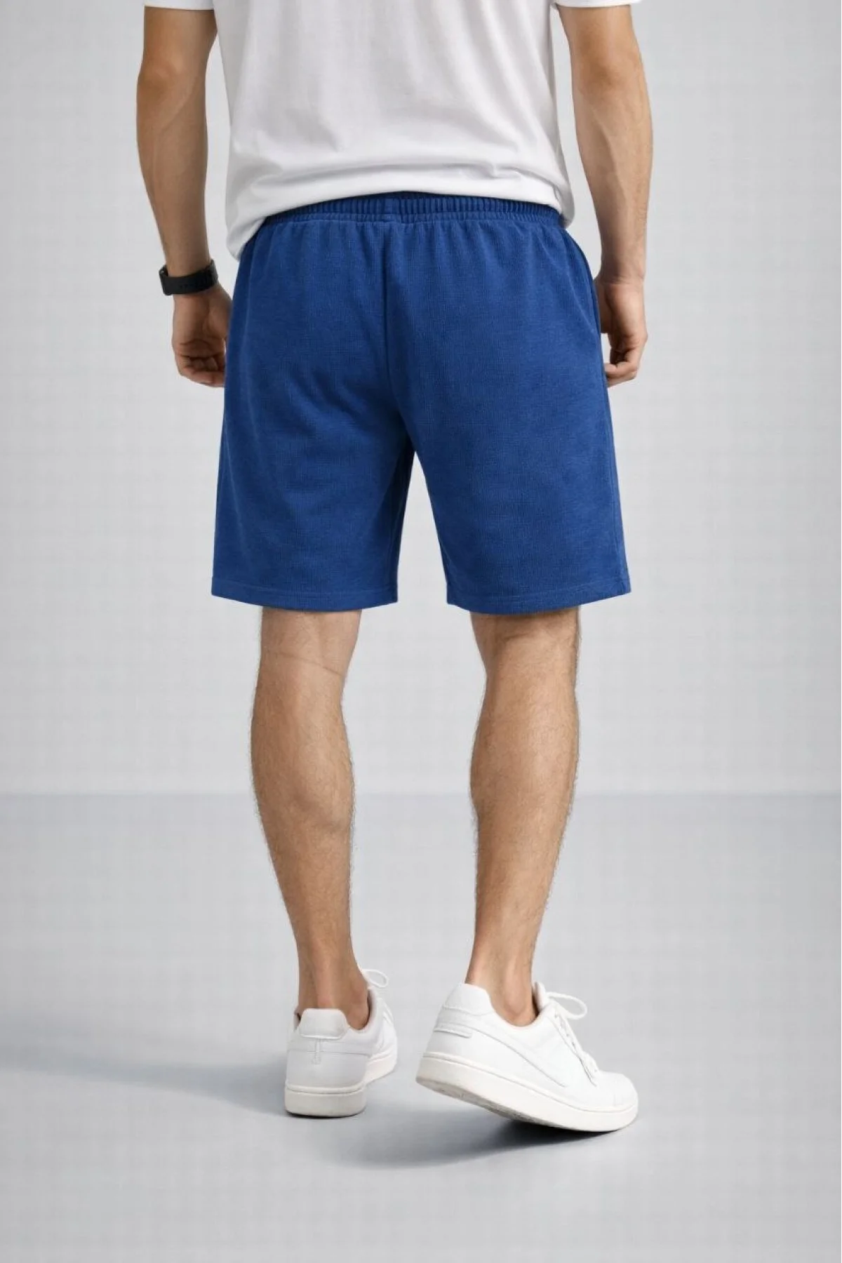 Erkek otoban Dokuma Şort Beli Lastikli Bağcıklı, Cepli, Rahat Kesim Günlük Yazlık Şort - İndigo