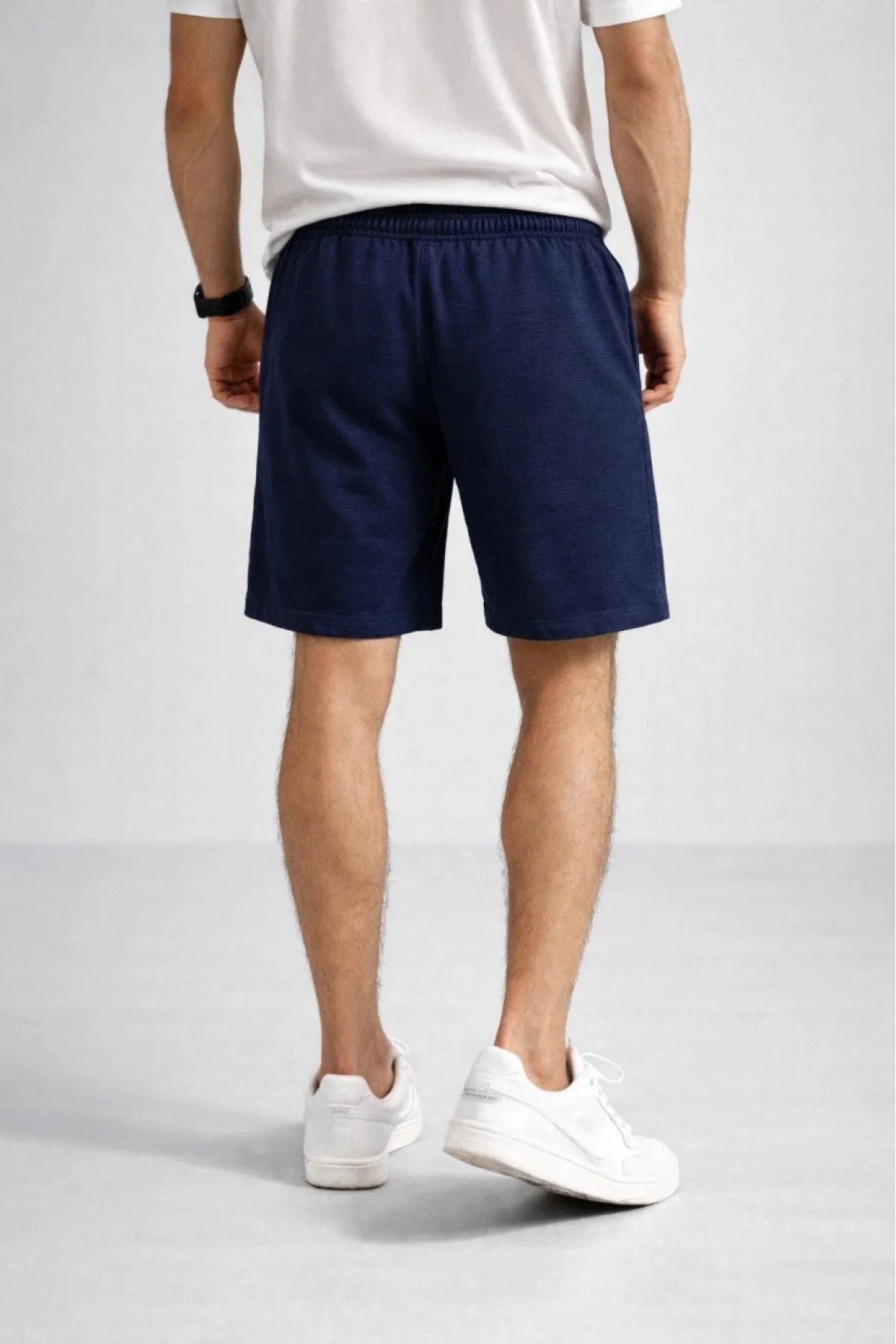 Erkek otoban Dokuma Şort Beli Lastikli Bağcıklı, Cepli, Rahat Kesim Günlük Yazlık Şort - Lacivert