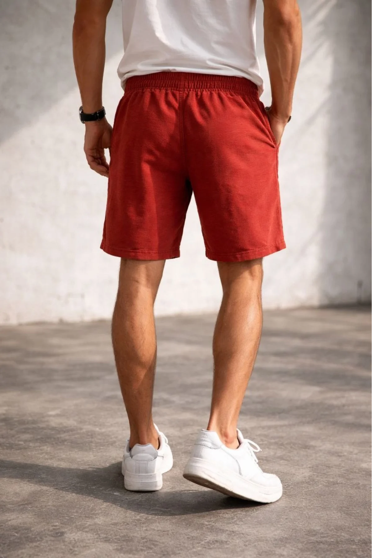 Erkek otoban Dokuma Şort Beli Lastikli Bağcıklı, Cepli, Rahat Kesim Günlük Yazlık Şort - Turuncu