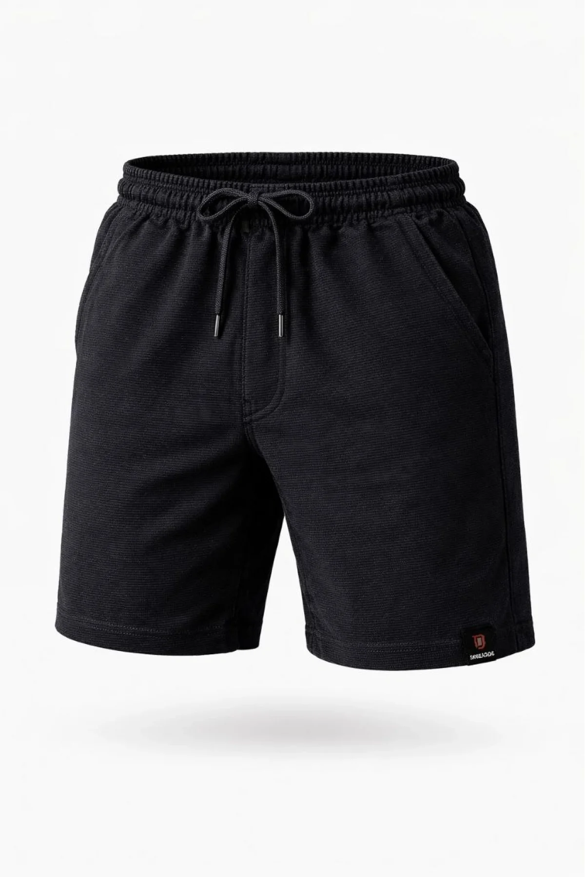 Erkek otoban Dokuma Şort Beli Lastikli Bağcıklı, Cepli, Rahat Kesim Günlük Yazlık Şort - Siyah