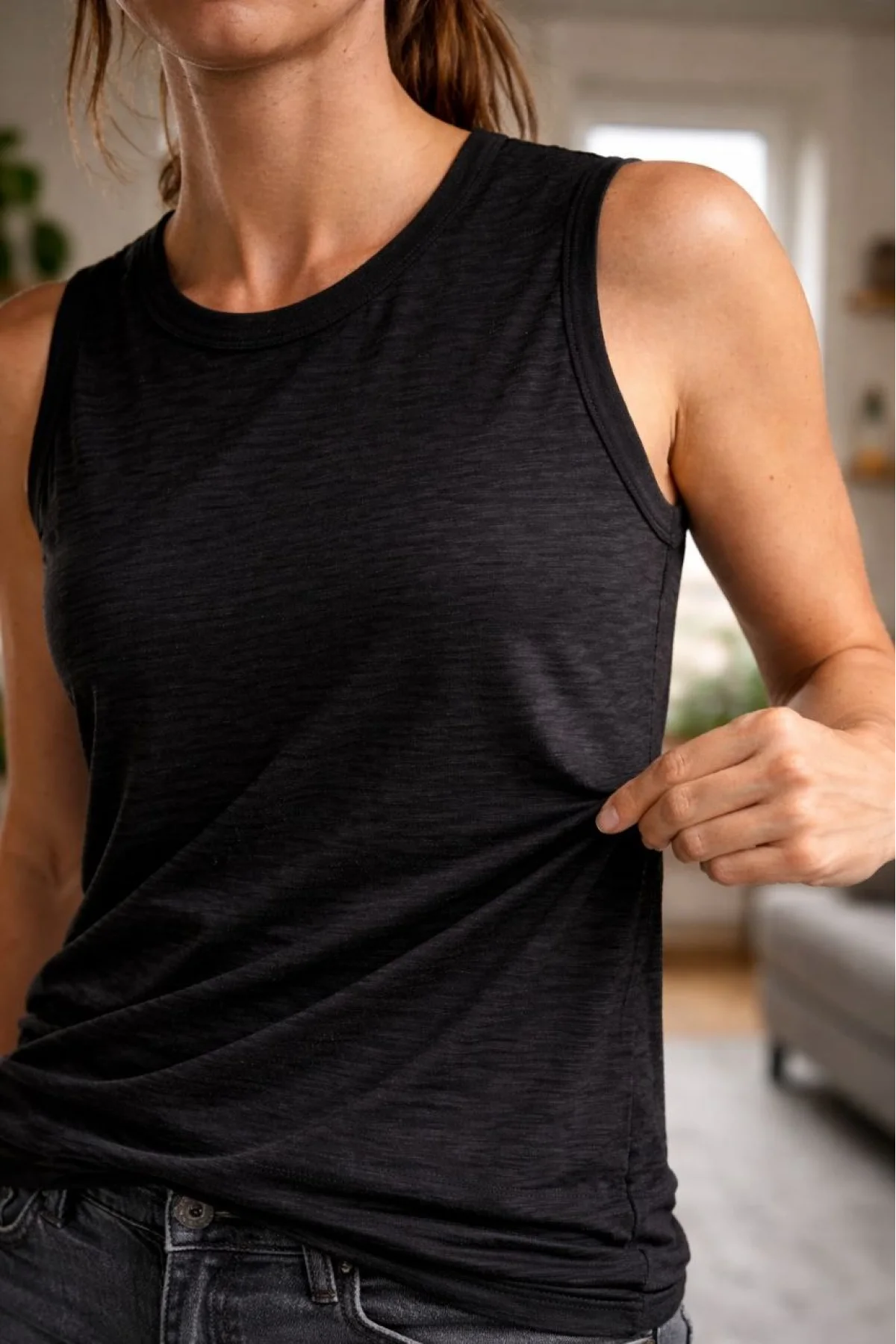 Kadın Flamlı Kumaş Sıfır Kolsuz Atlet Basic Spor Üst, Günlük ve Fitness Kullanımına Uygun - Siyah