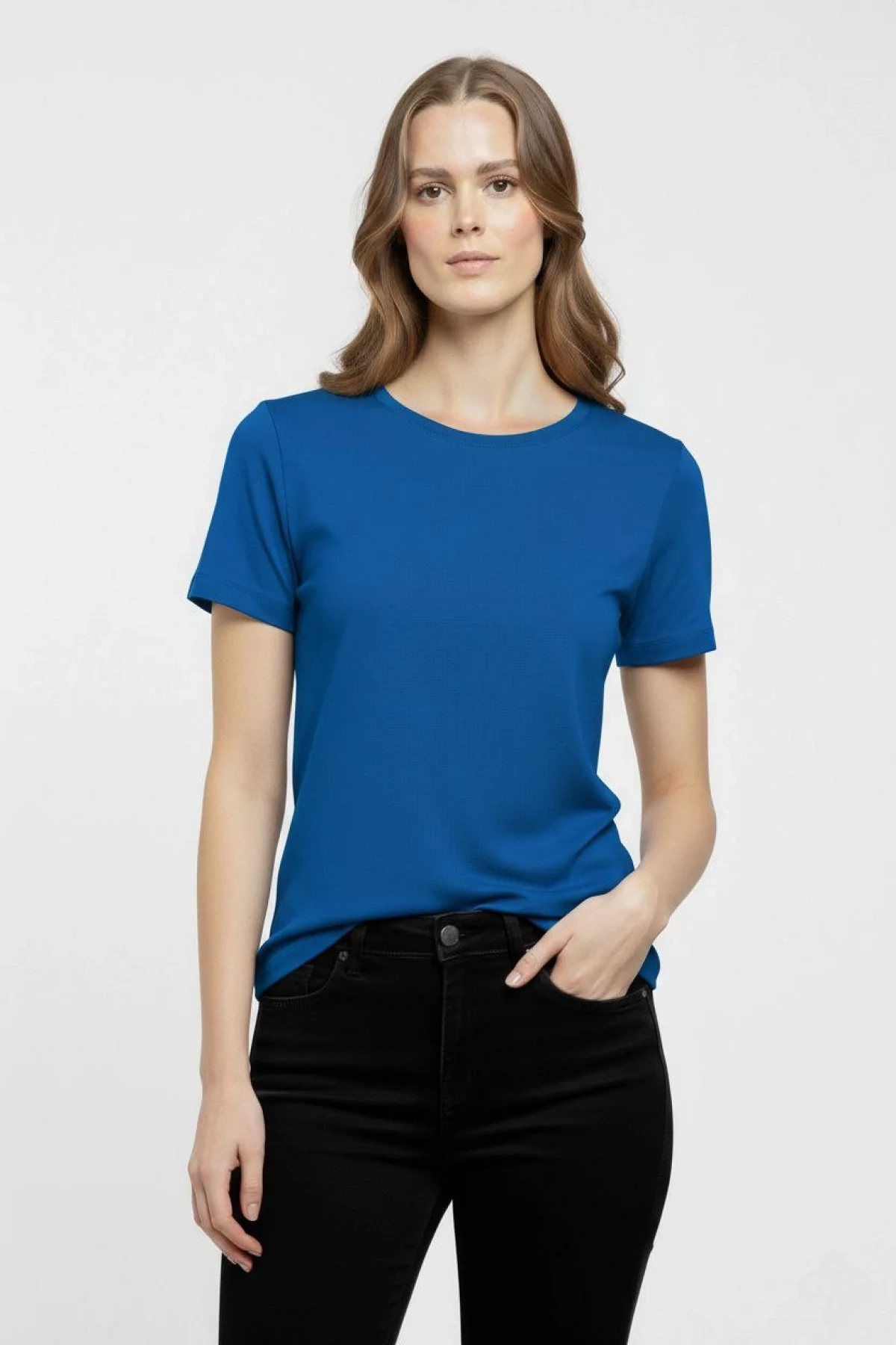 Kadın T-Shirt Bisiklet Yaka Slim Fit Likralı Tişört Günlük Basic Body - İndigo