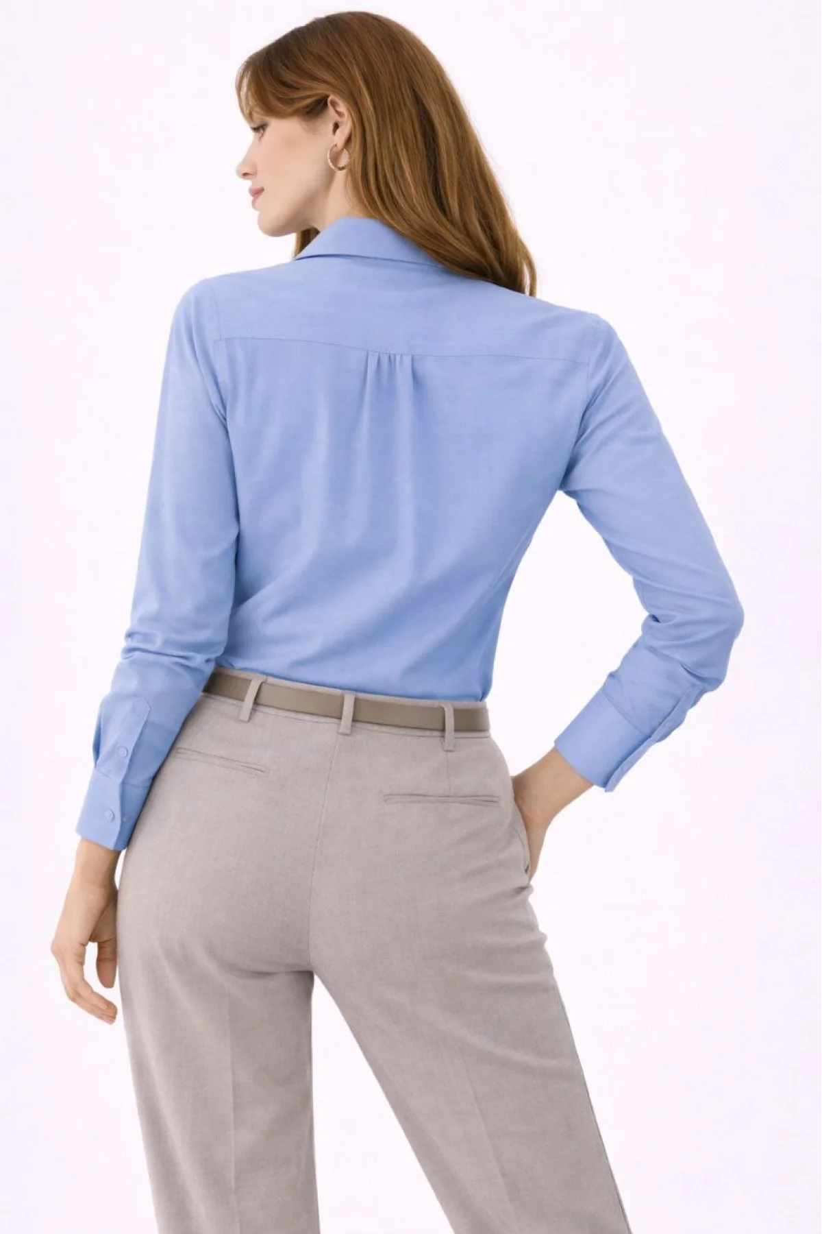 Kadın Uzun Kollu Gömlek Düğmeli Klasik Yaka Günlük ve Ofis Şıklığına uygun - Mavi