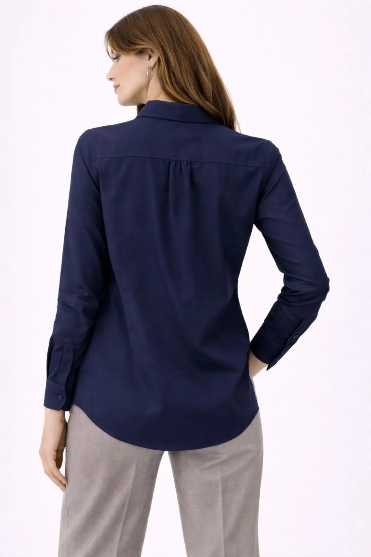 Kadın Uzun Kollu Gömlek Düğmeli Klasik Yaka Günlük ve Ofis Şıklığına uygun - Lacivert