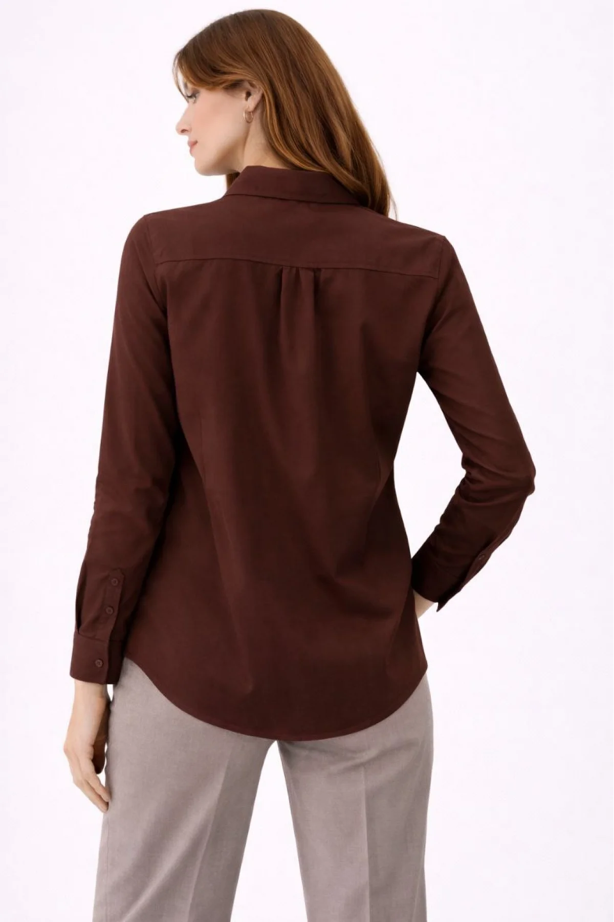 Kadın Uzun Kollu Gömlek Düğmeli Klasik Yaka Günlük ve Ofis Şıklığına uygun - Kahverengi