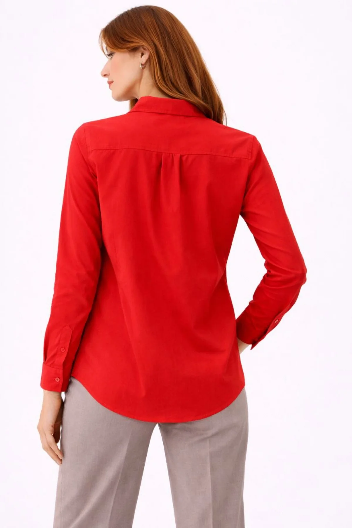 Kadın Uzun Kollu Gömlek Düğmeli Klasik Yaka Günlük ve Ofis Şıklığına uygun - Kırmızı