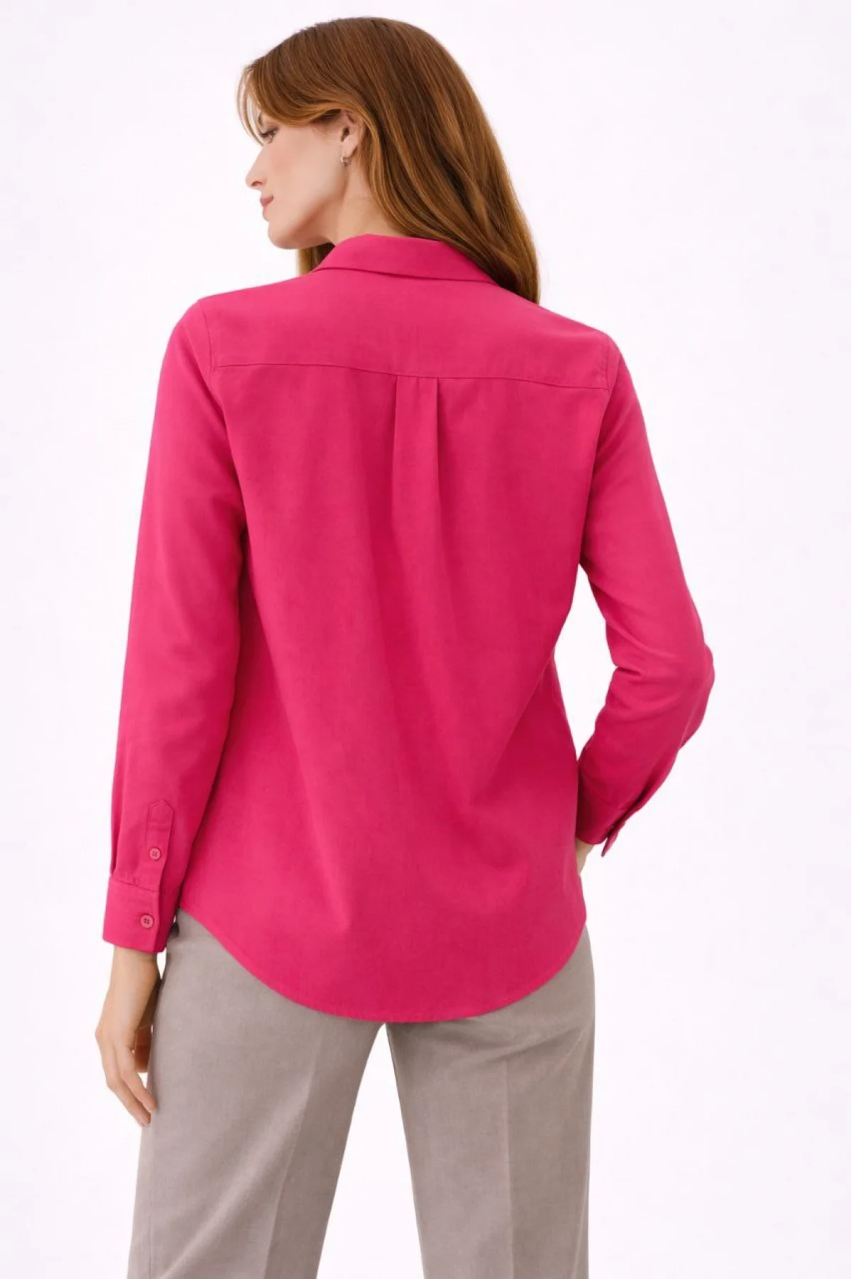 Kadın Uzun Kollu Gömlek Düğmeli Klasik Yaka Günlük ve Ofis Şıklığına uygun - Fuşya