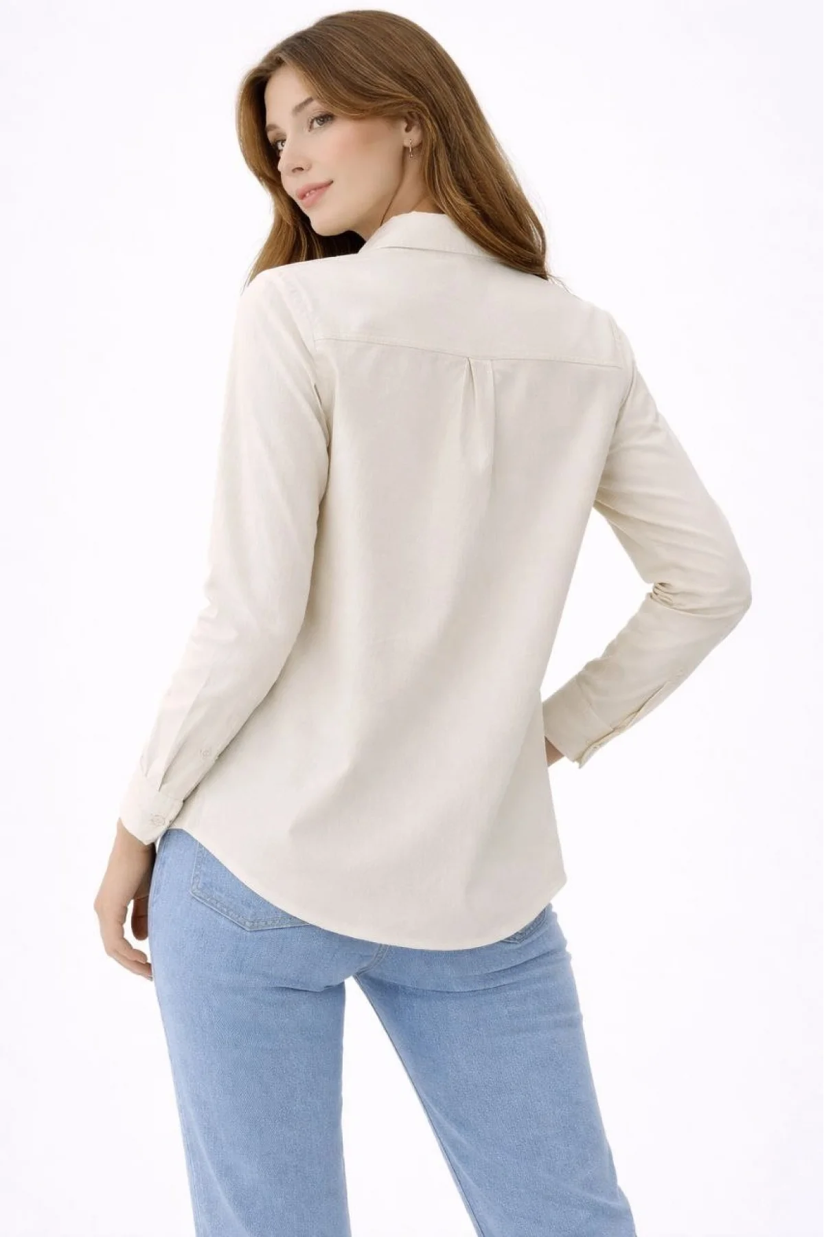 Kadın Uzun Kollu Gömlek Düğmeli Klasik Yaka Günlük ve Ofis Şıklığına uygun - Krem